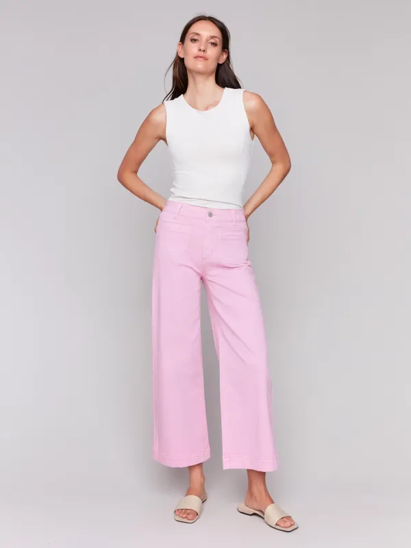 Patch Pocket Flare Twill Pants - Begonia sold by Charlie B
