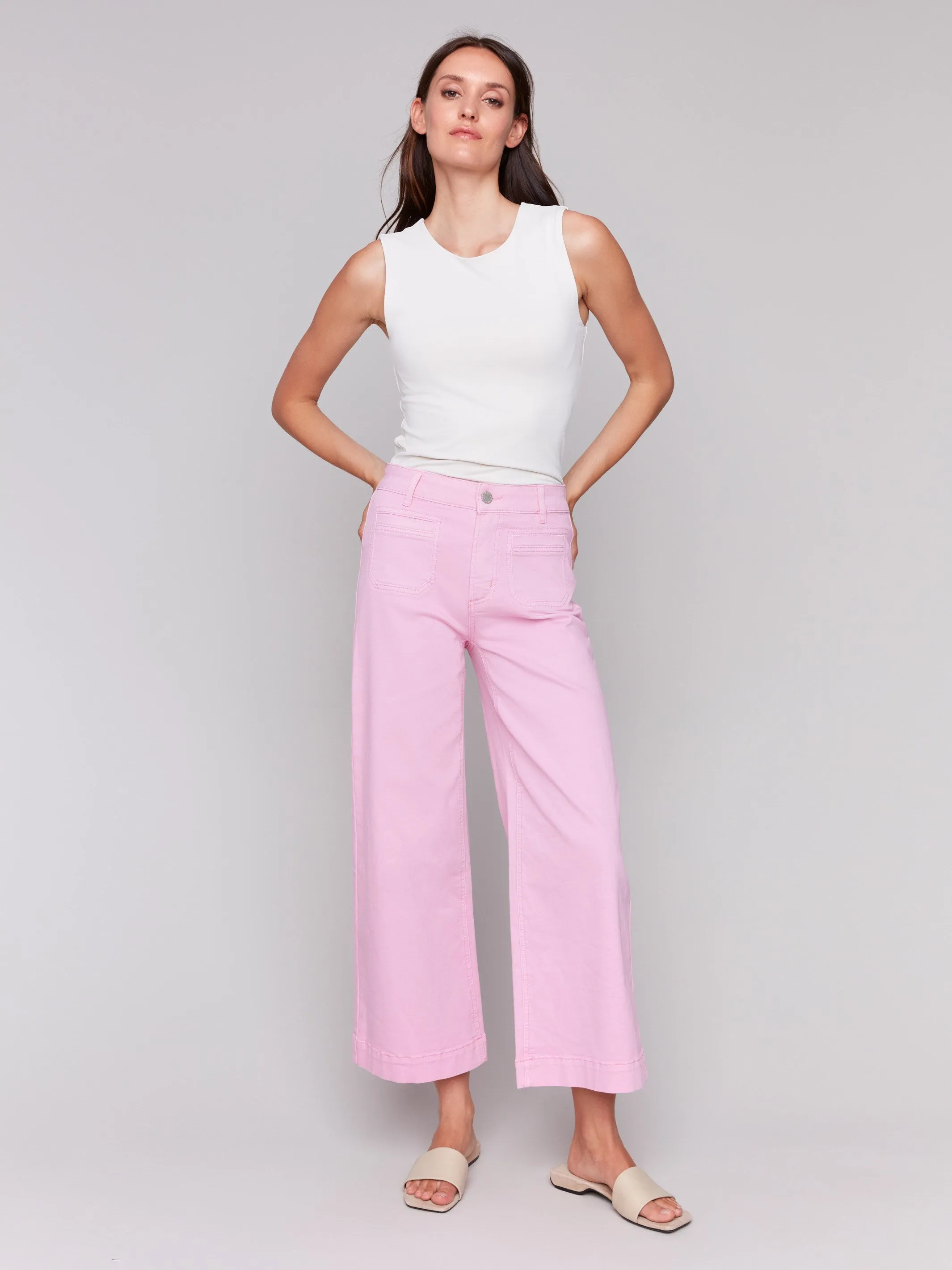 Patch Pocket Flare Twill Pants - Begonia sold by Charlie B