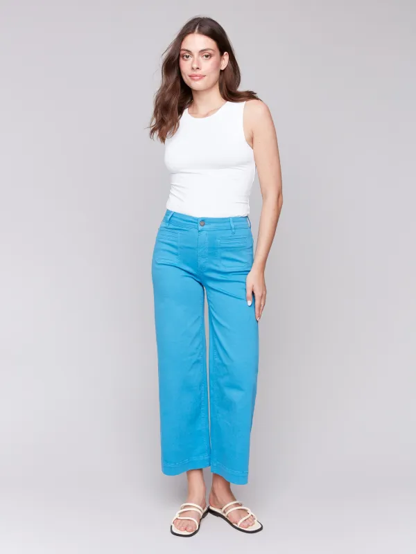 Patch Pocket Flare Twill Pants - Lagoon sold by Charlie B
