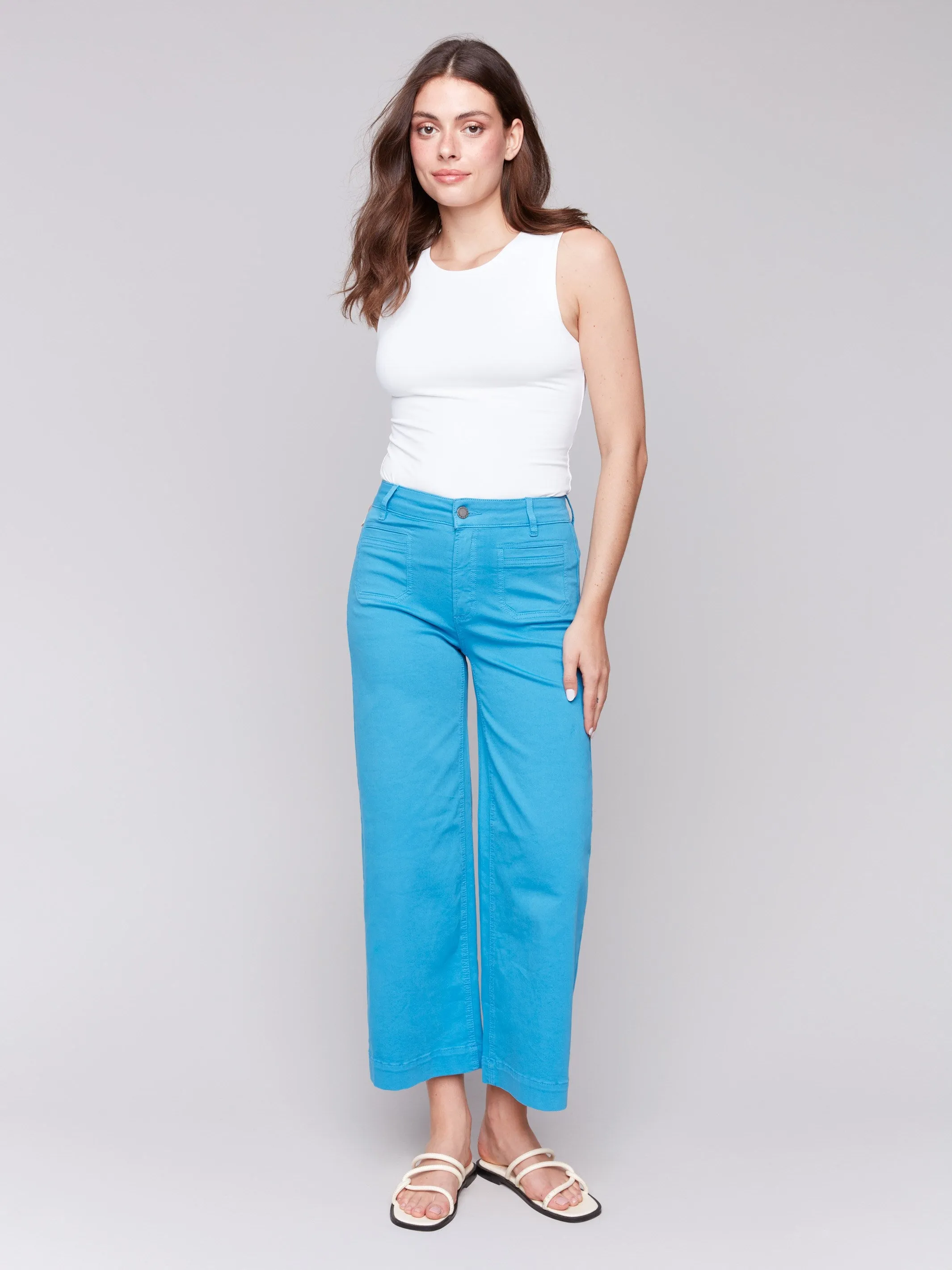 Patch Pocket Flare Twill Pants - Lagoon sold by Charlie B