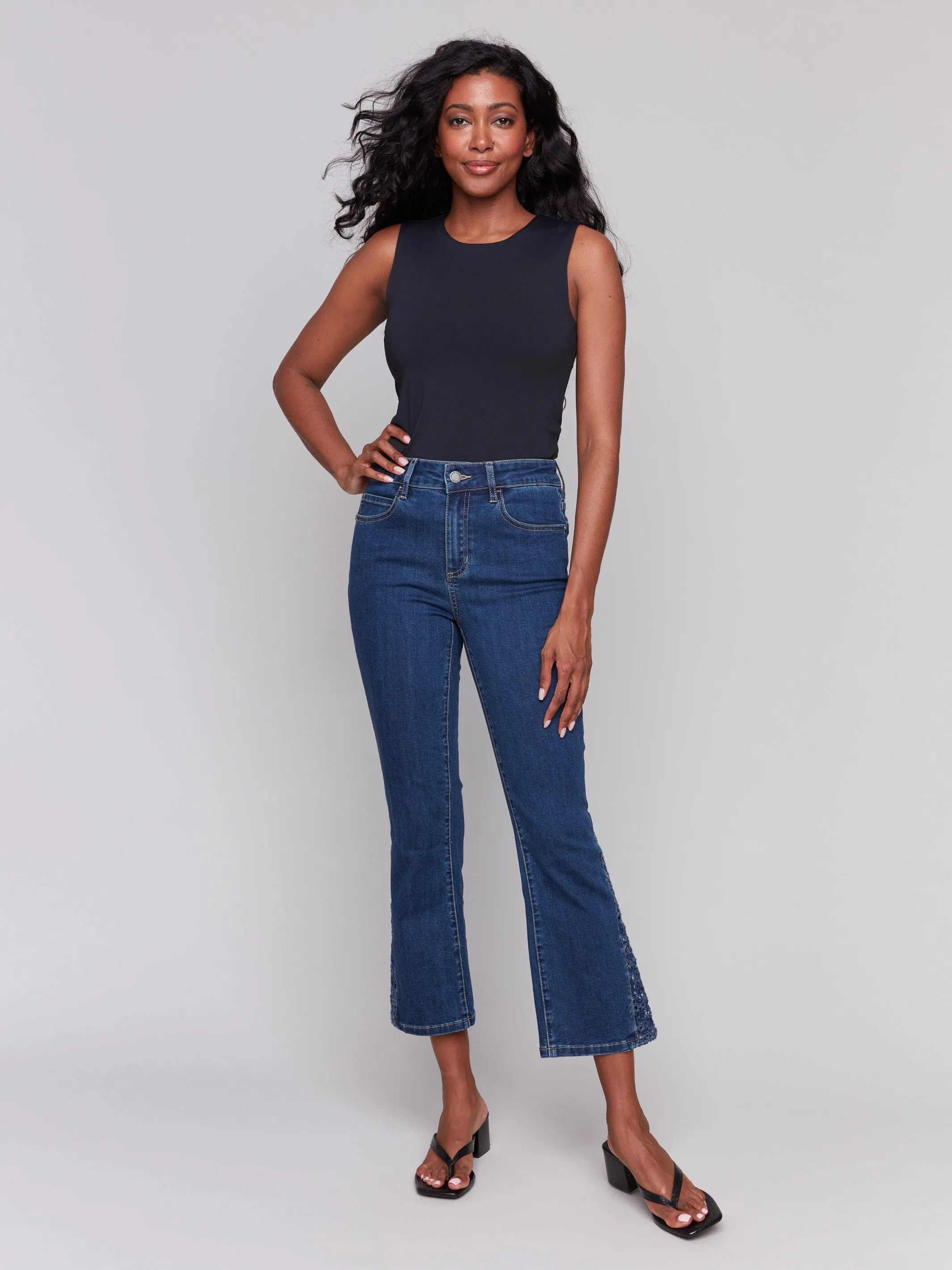 Lace Cut Side Bootcut Jeans - Indigo sold by Charlie B