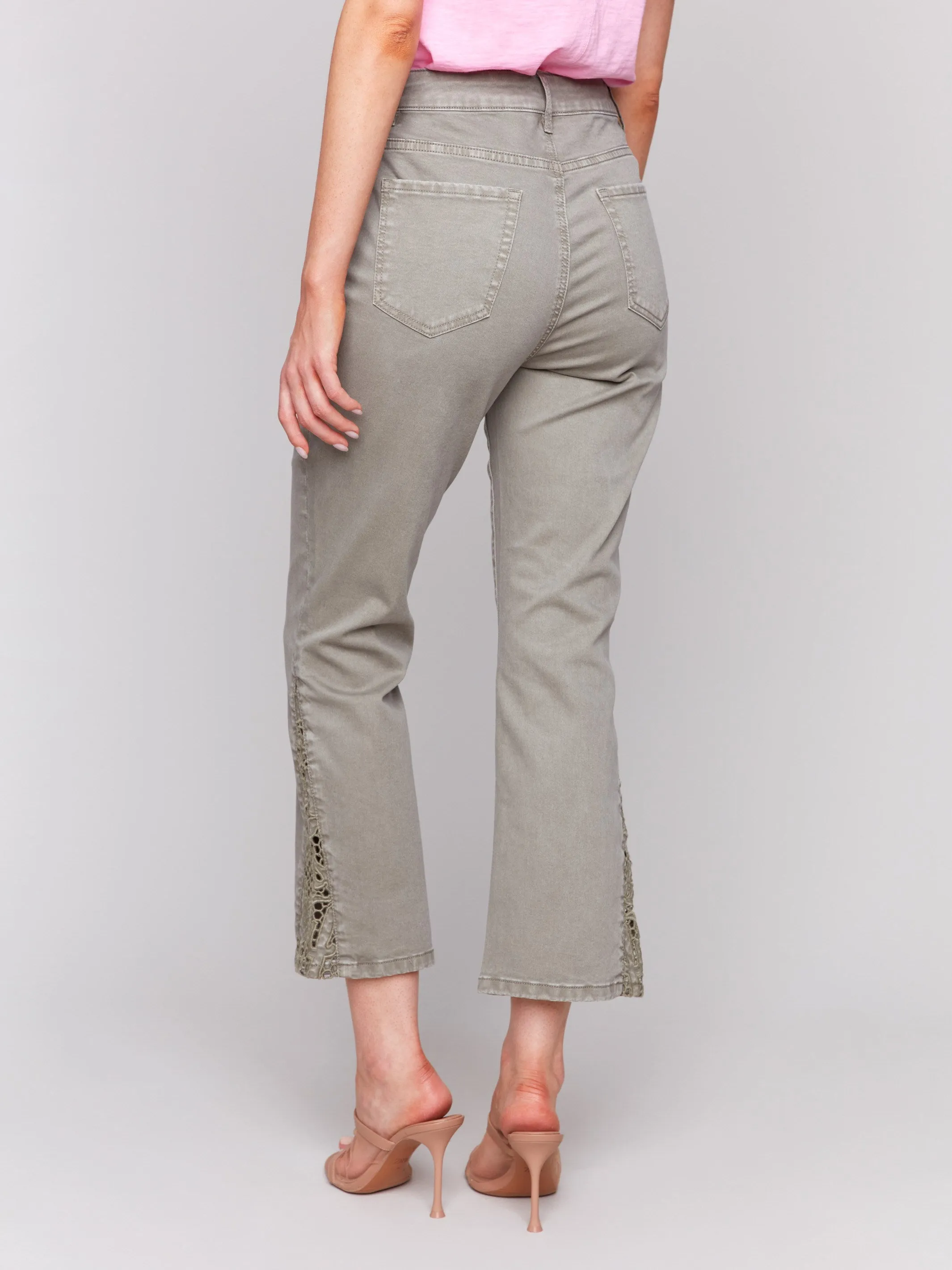 Lace Cut Side Bootcut Twill Pants - Celadon sold by Charlie B product image thumbnail 4