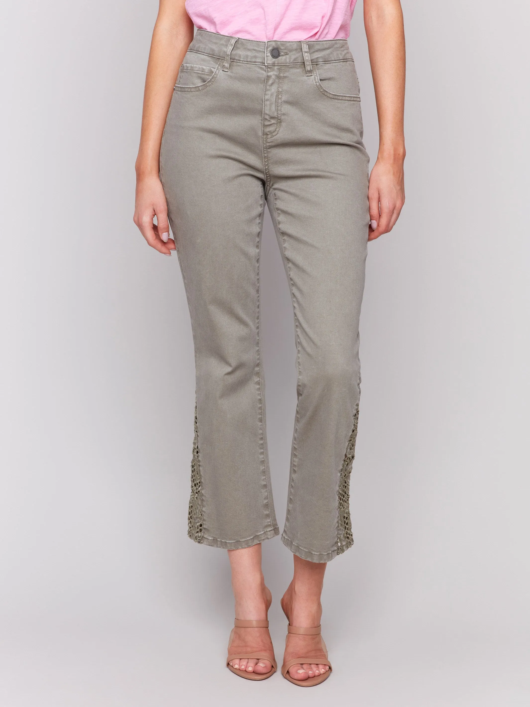 Lace Cut Side Bootcut Twill Pants - Celadon sold by Charlie B product image thumbnail 2