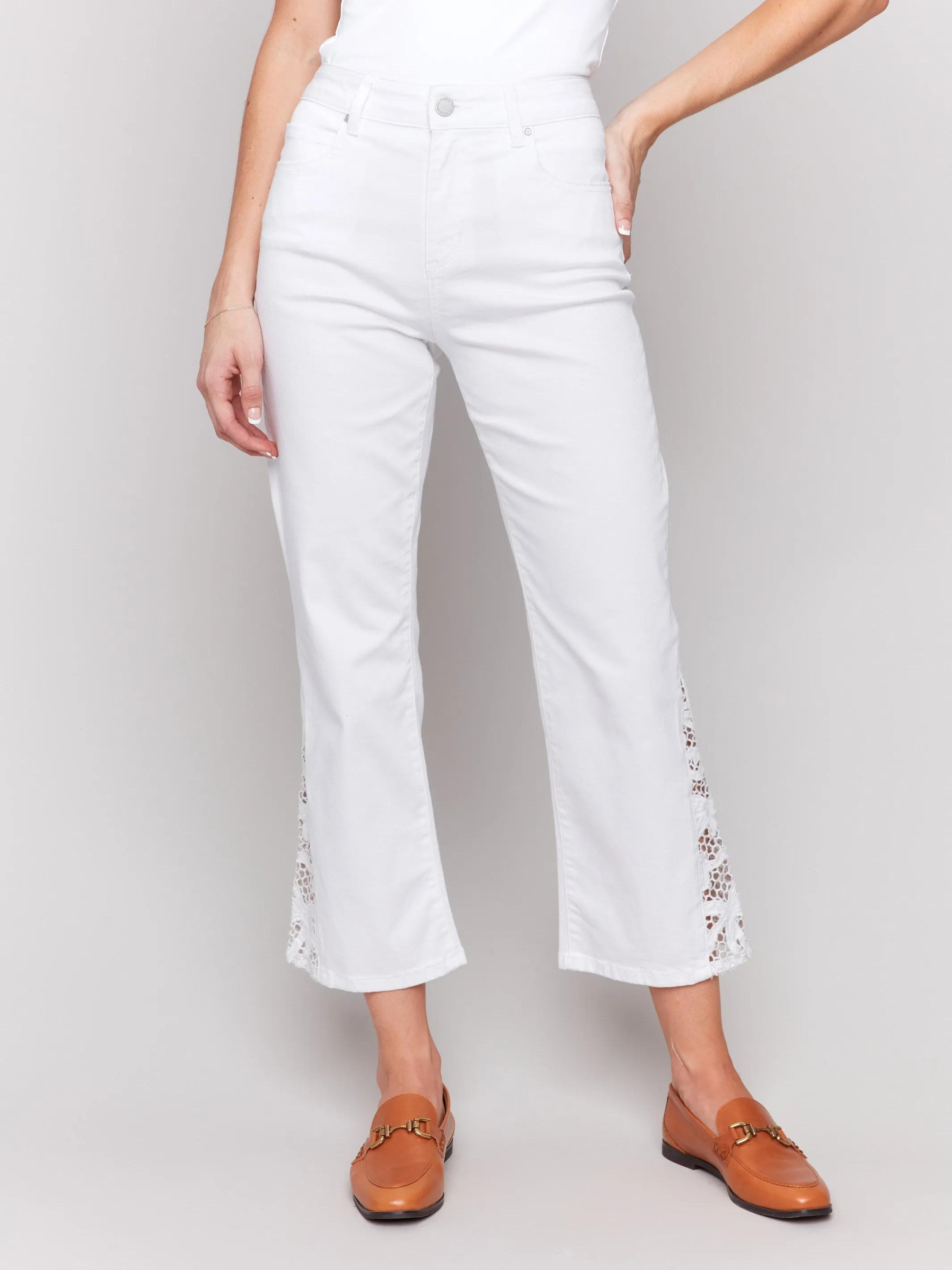 Lace Cut Side Bootcut Twill Pants - White sold by Charlie B product image thumbnail 2
