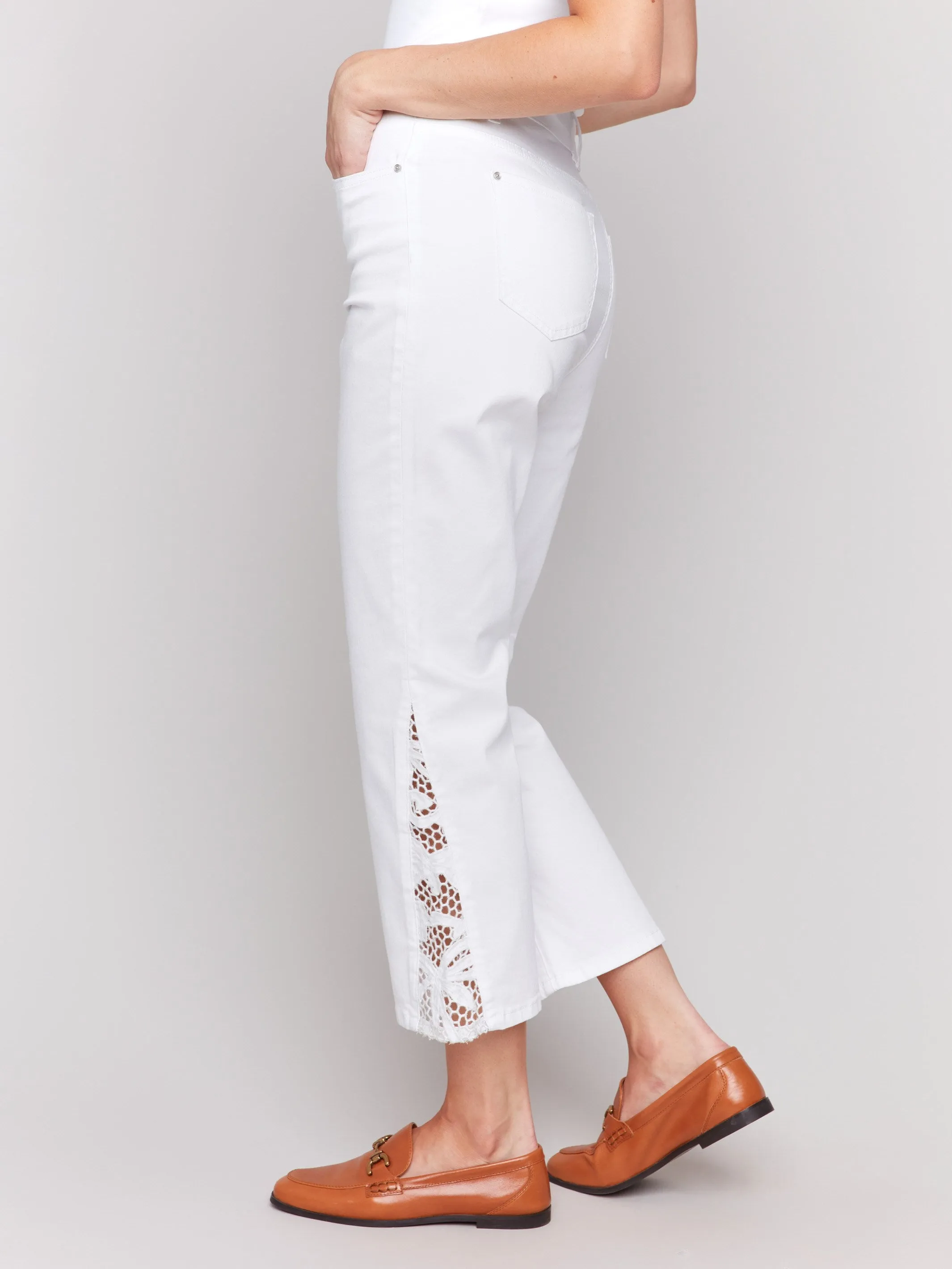 Lace Cut Side Bootcut Twill Pants - White sold by Charlie B product image thumbnail 3
