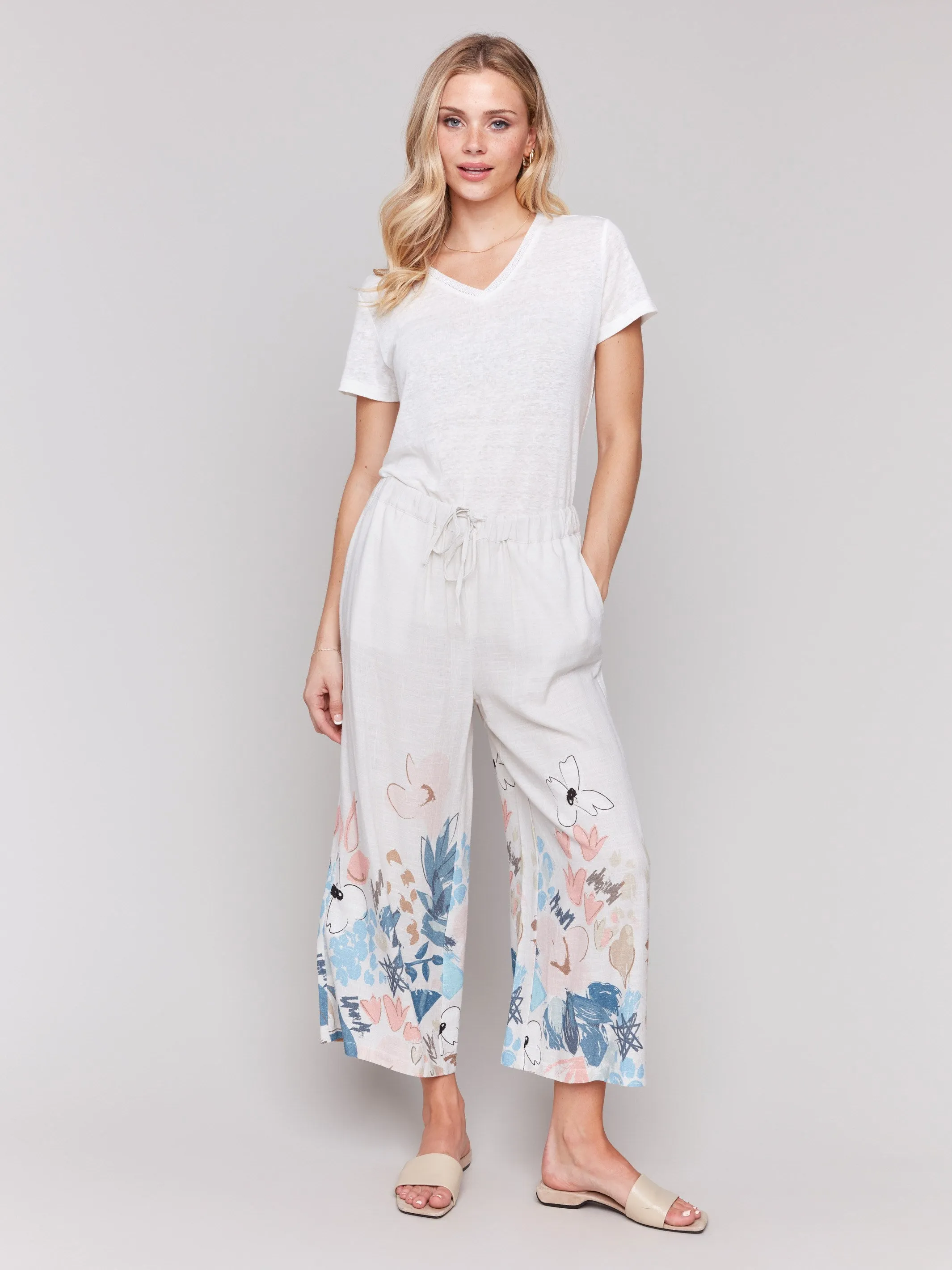 Pull-On Printed Linen Blend Pants - Supernova sold by Charlie B