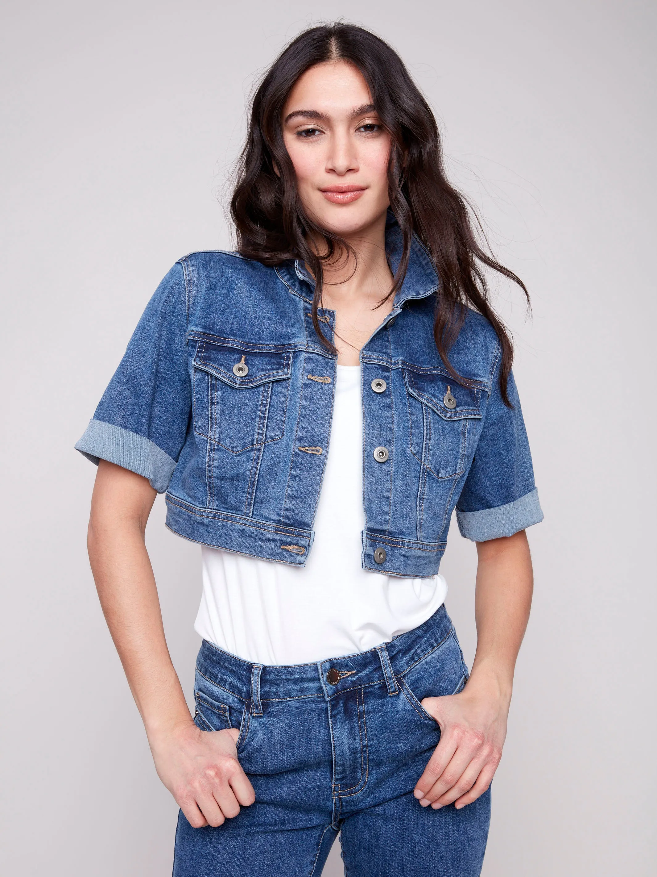 Cropped Denim Jacket - Medium Blue sold by Charlie B