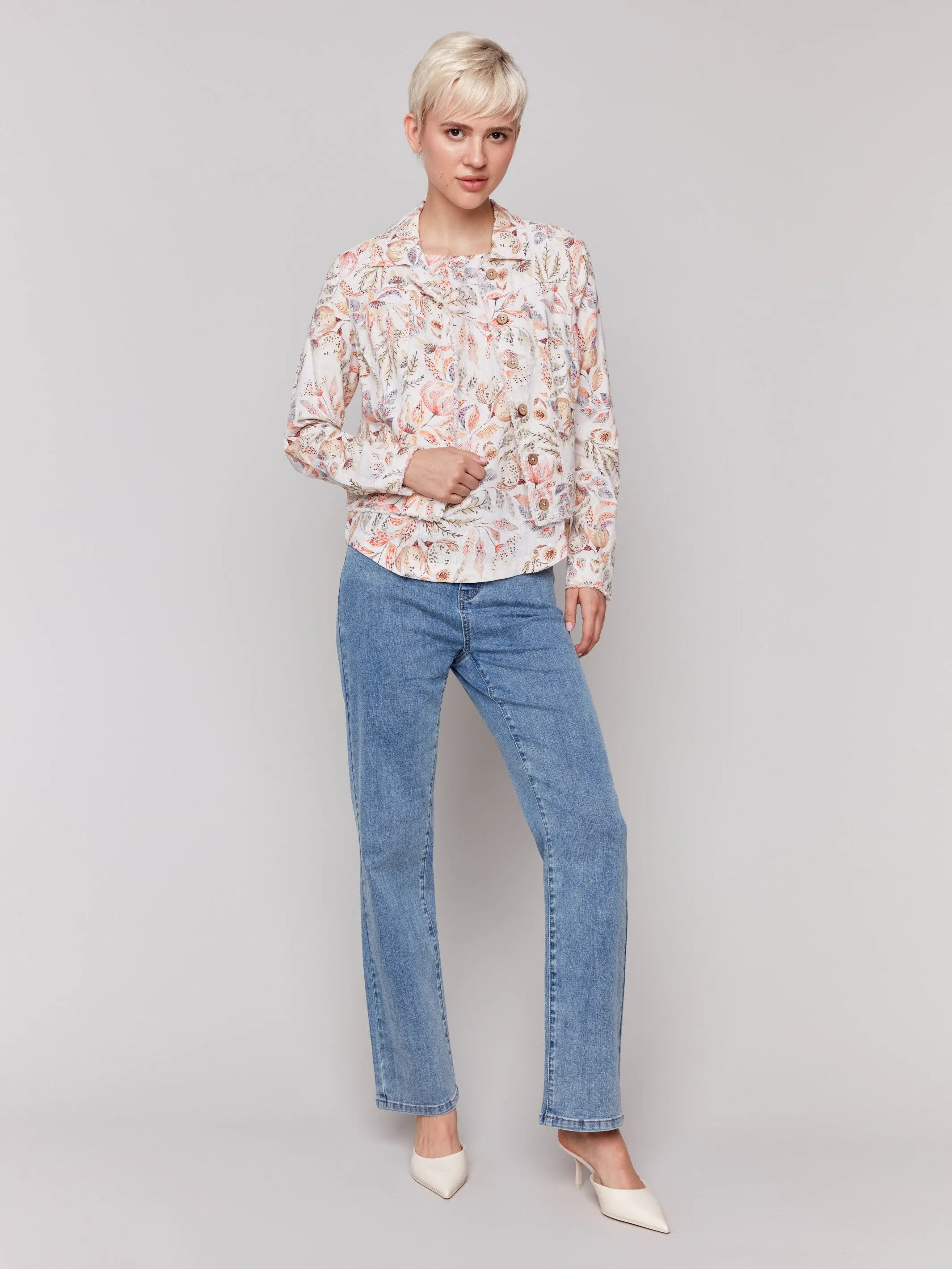 Printed Linen Blend Jacket - Tropical sold by Charlie B product image thumbnail 3