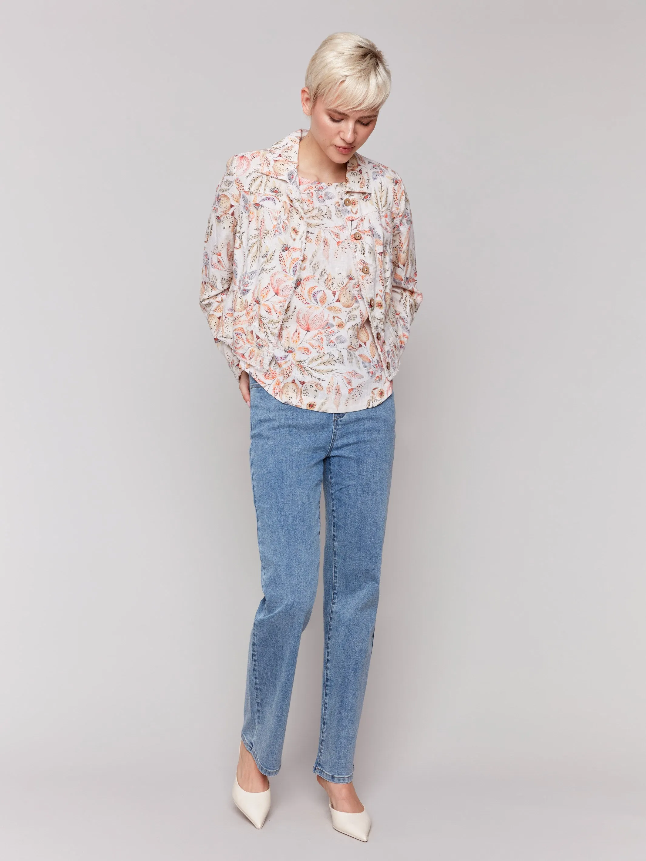 Printed Linen Blend Jacket - Tropical sold by Charlie B product image thumbnail 4