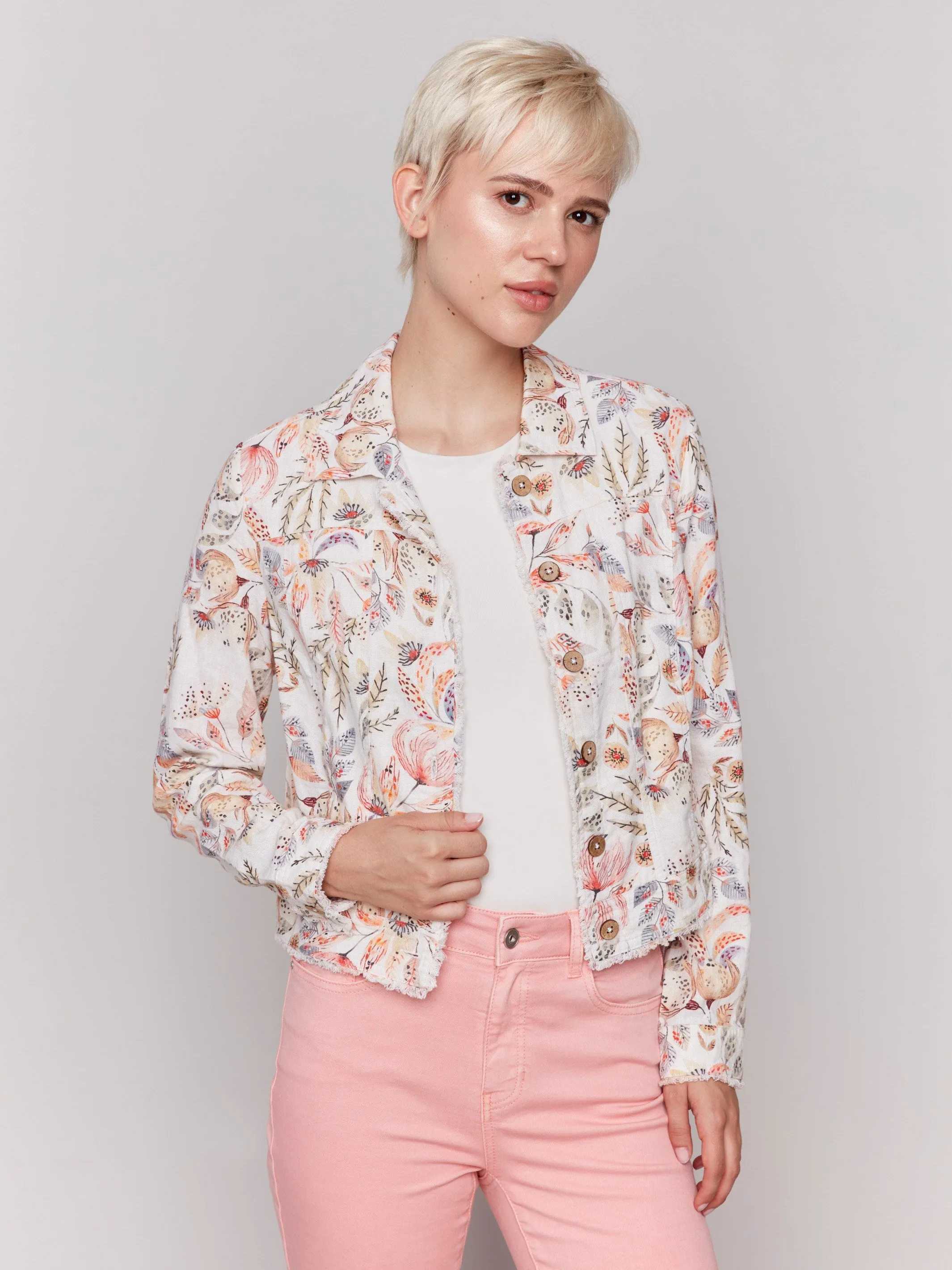 Printed Linen Blend Jacket - Tropical sold by Charlie B
