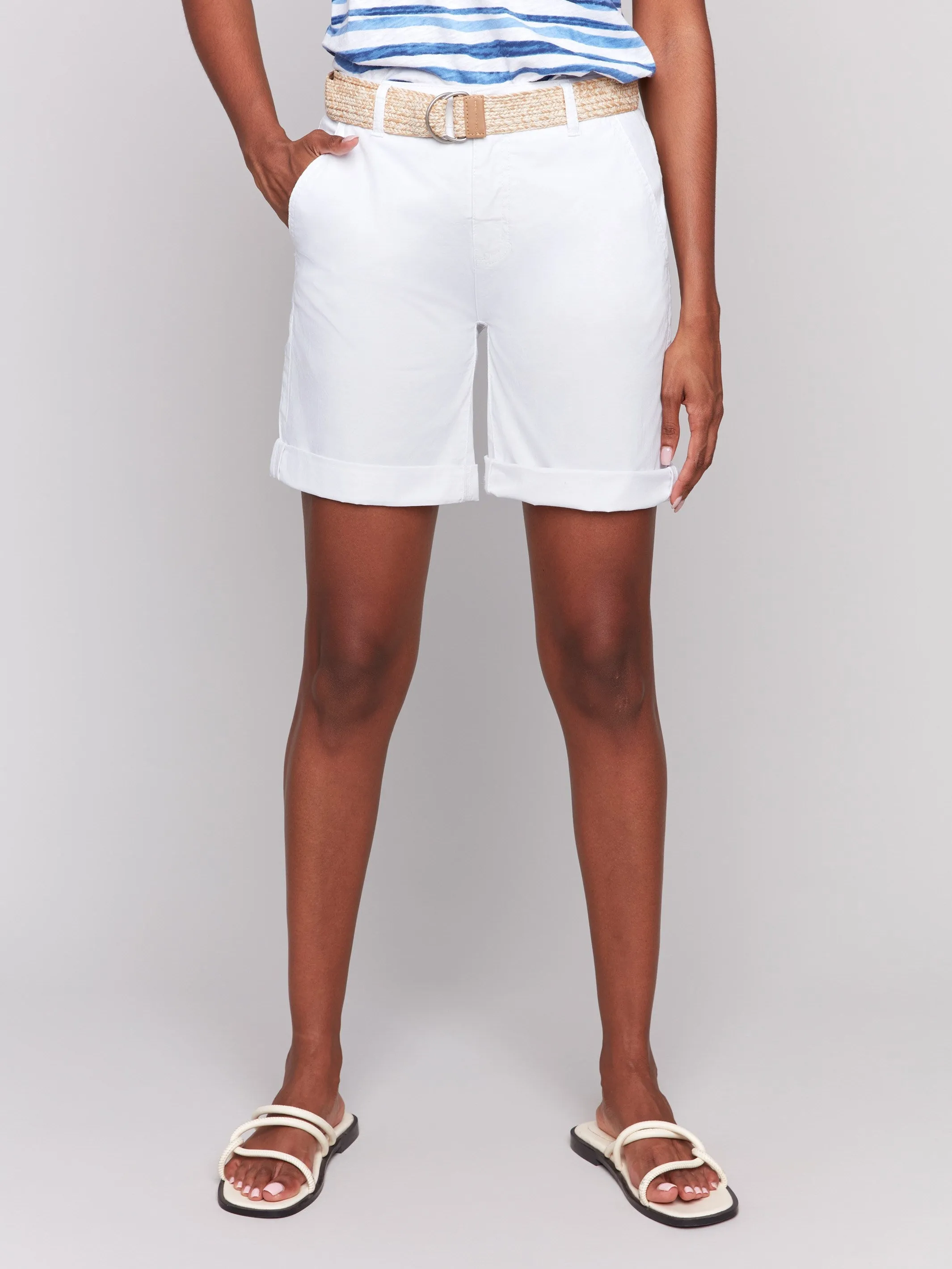 Cuffed Shorts with Belt - White sold by Charlie B product image thumbnail 2
