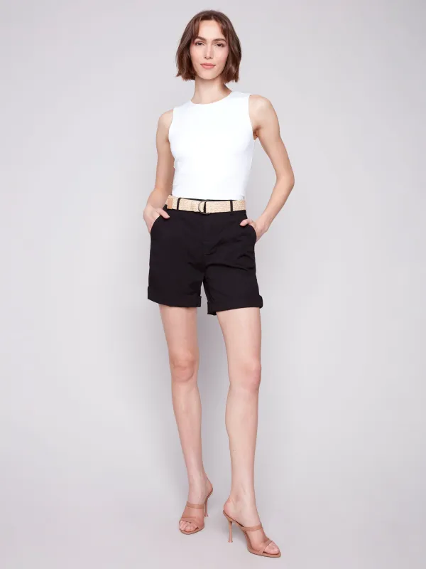 Cuffed Shorts with Belt - Black sold by Charlie B