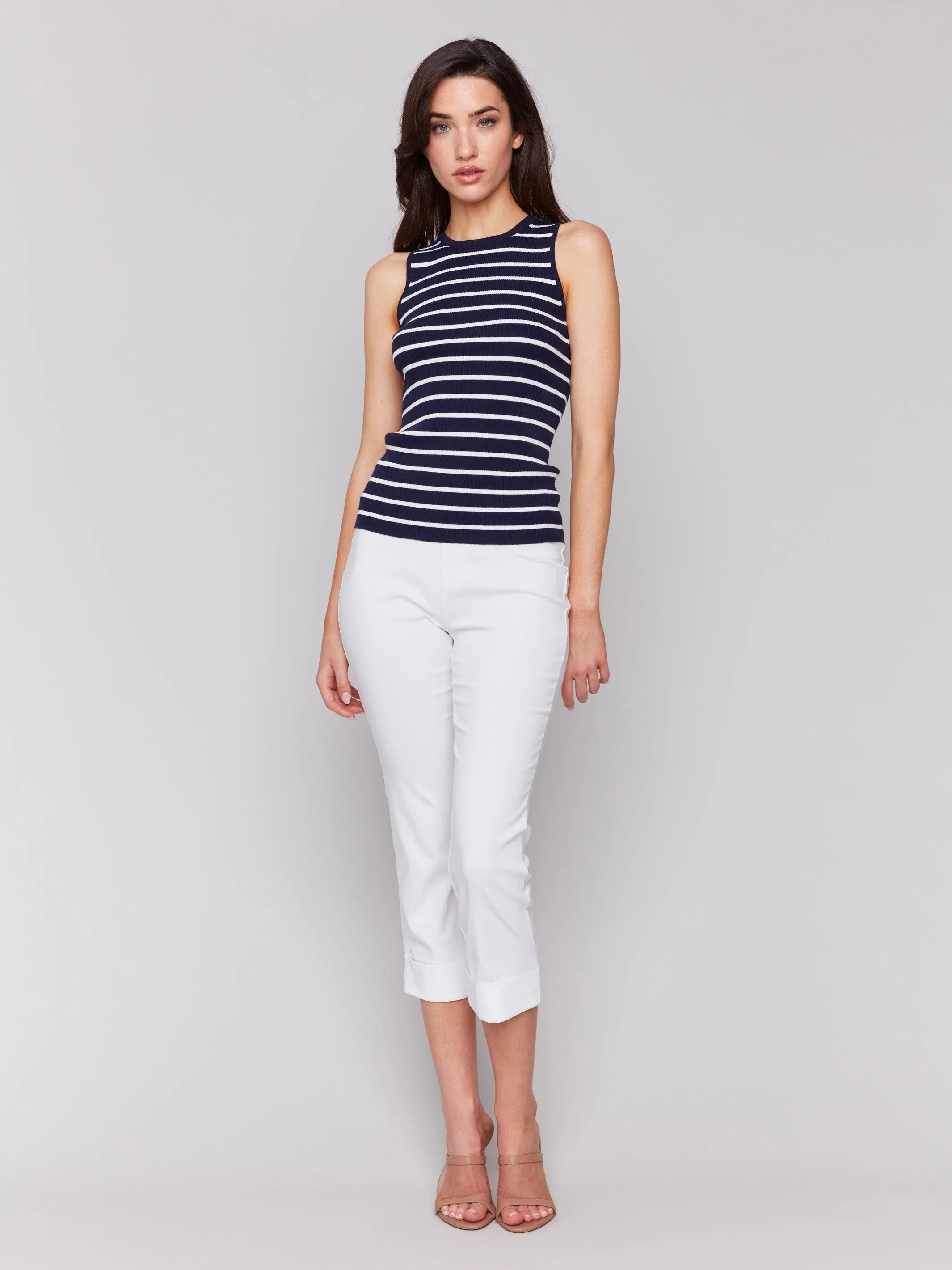 Striped Rib Knit Sleeveless Top - Navy sold by Charlie B product image thumbnail 3