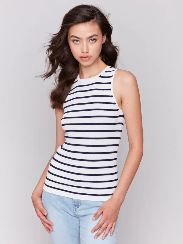 Striped Rib Knit Sleeveless Top - White sold by Charlie B