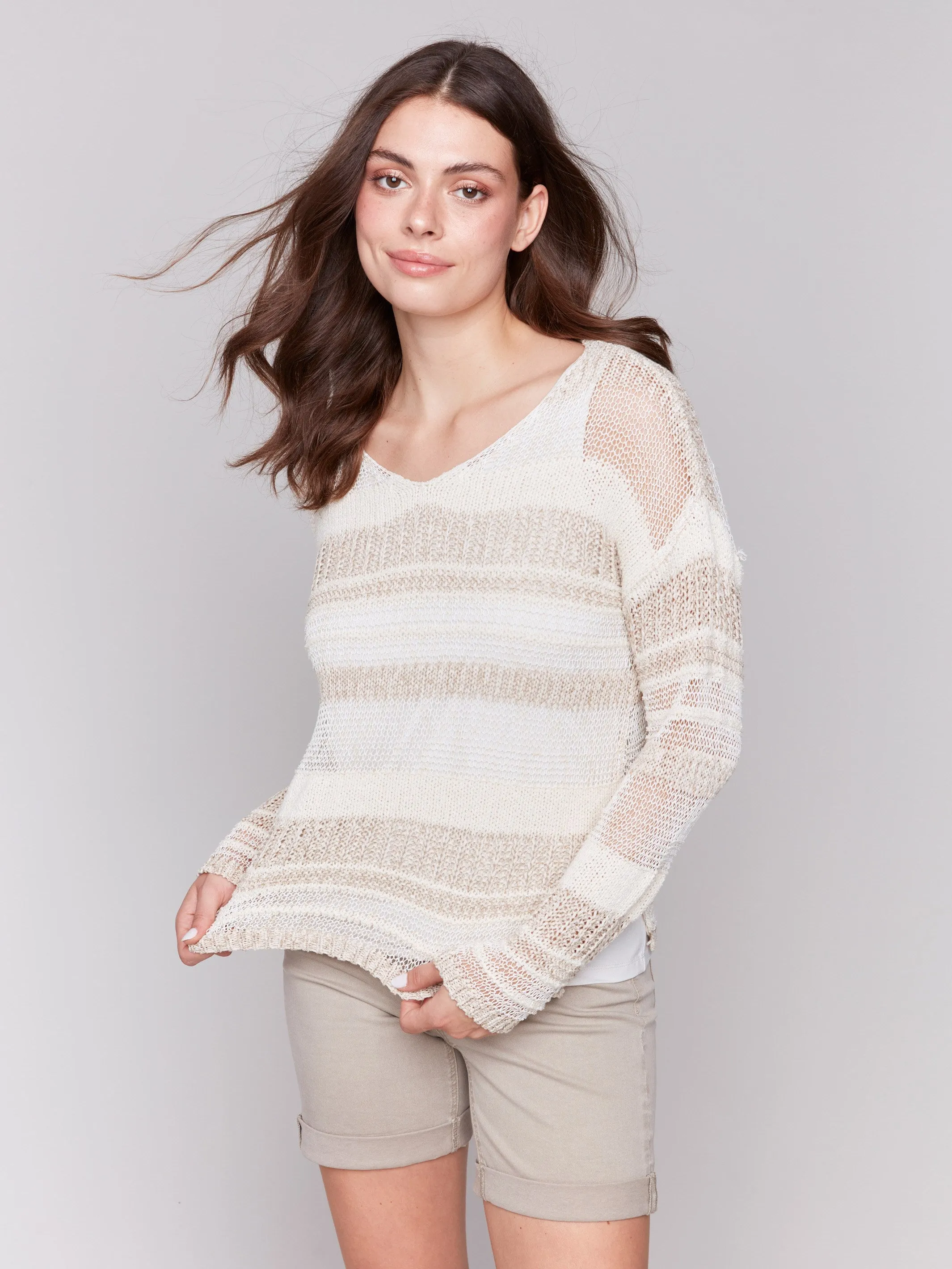 Multi-Yarn Striped Sweater - Beige sold by Charlie B product image thumbnail 4