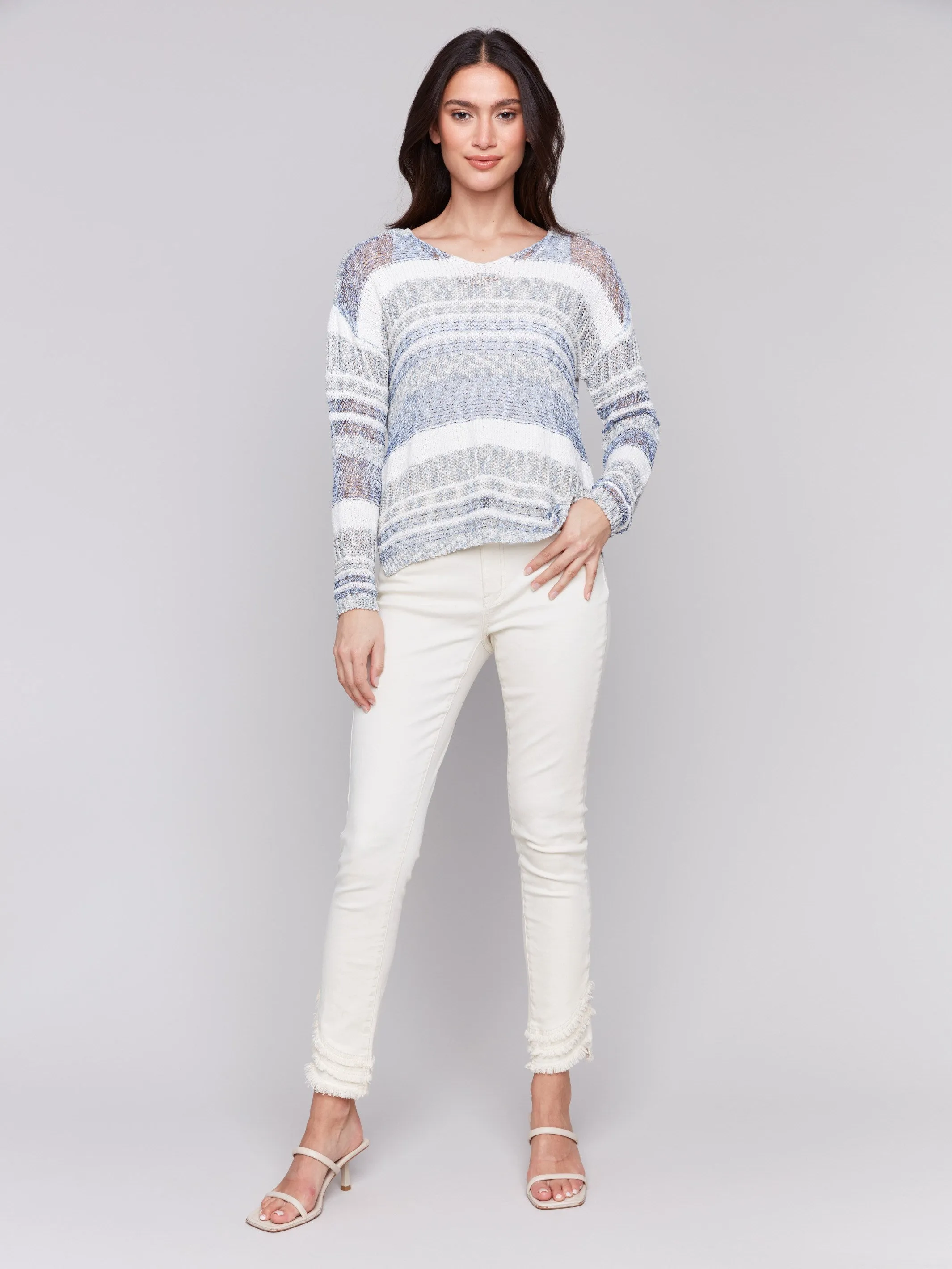 Multi-Yarn Striped Sweater - Denim sold by Charlie B product image thumbnail 2