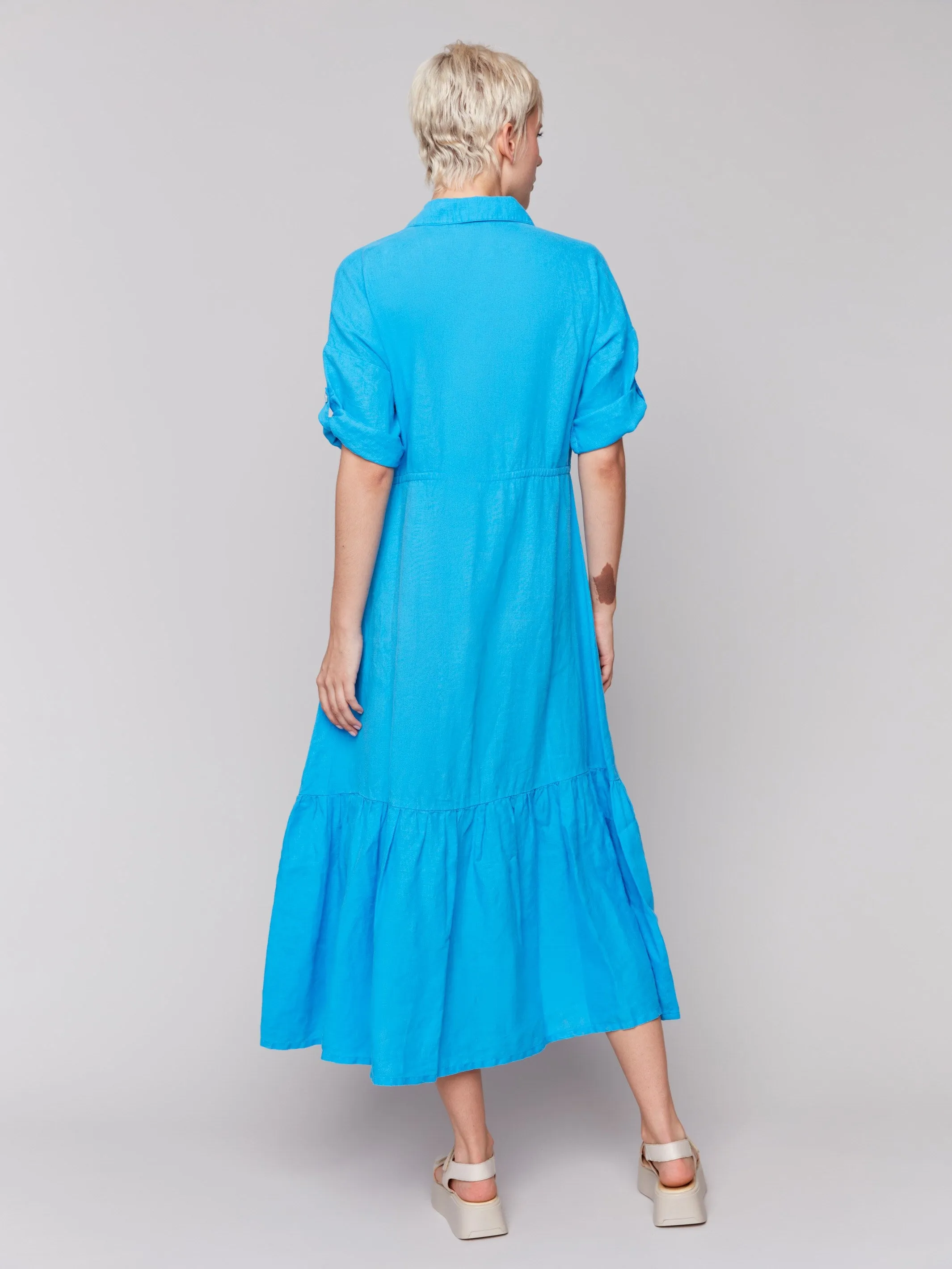 Linen Blend Button-Front Maxi Shirt Dress - Lagoon sold by Charlie B product image thumbnail 4