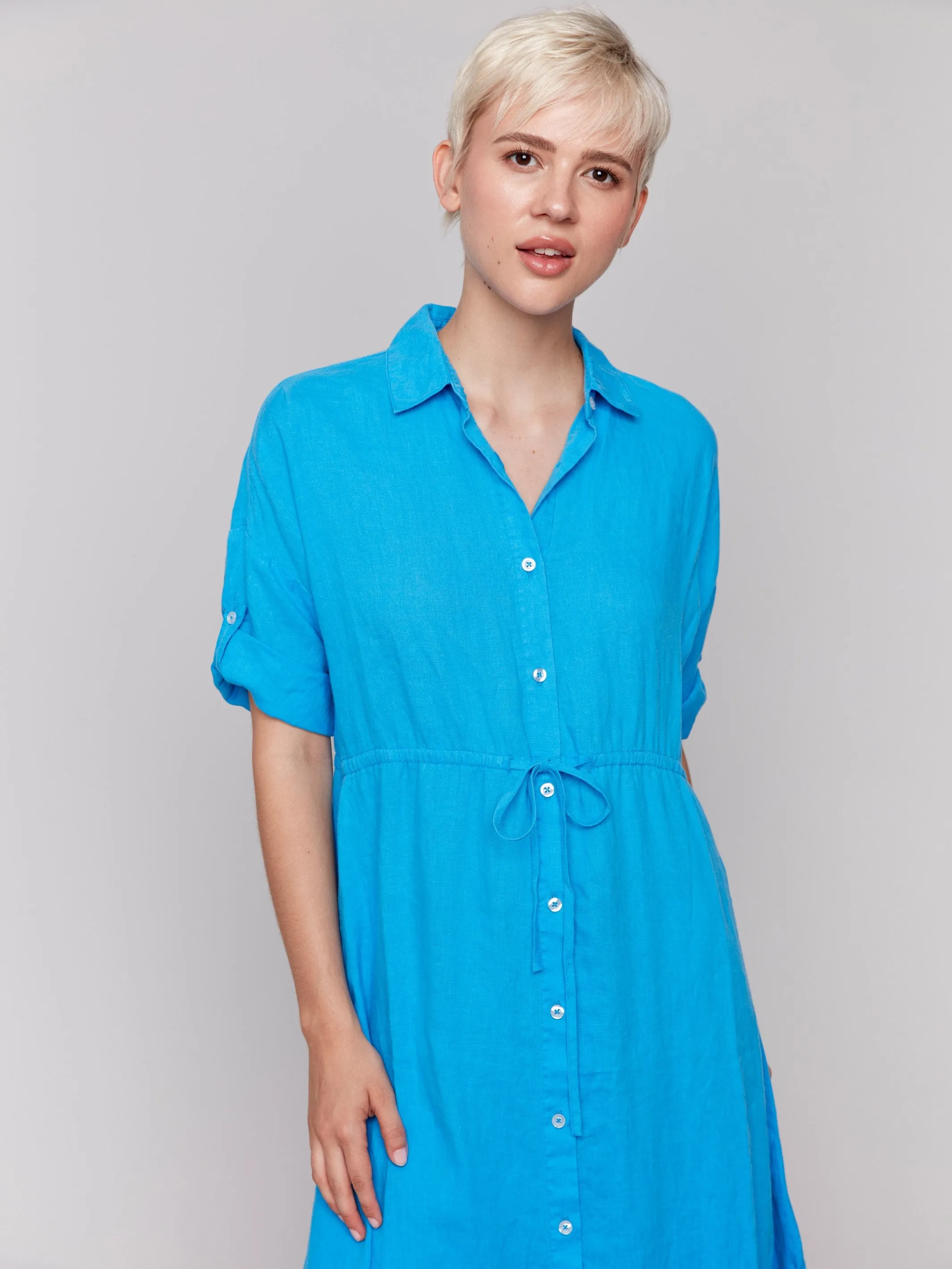 Linen Blend Button-Front Maxi Shirt Dress - Lagoon sold by Charlie B product image thumbnail 2