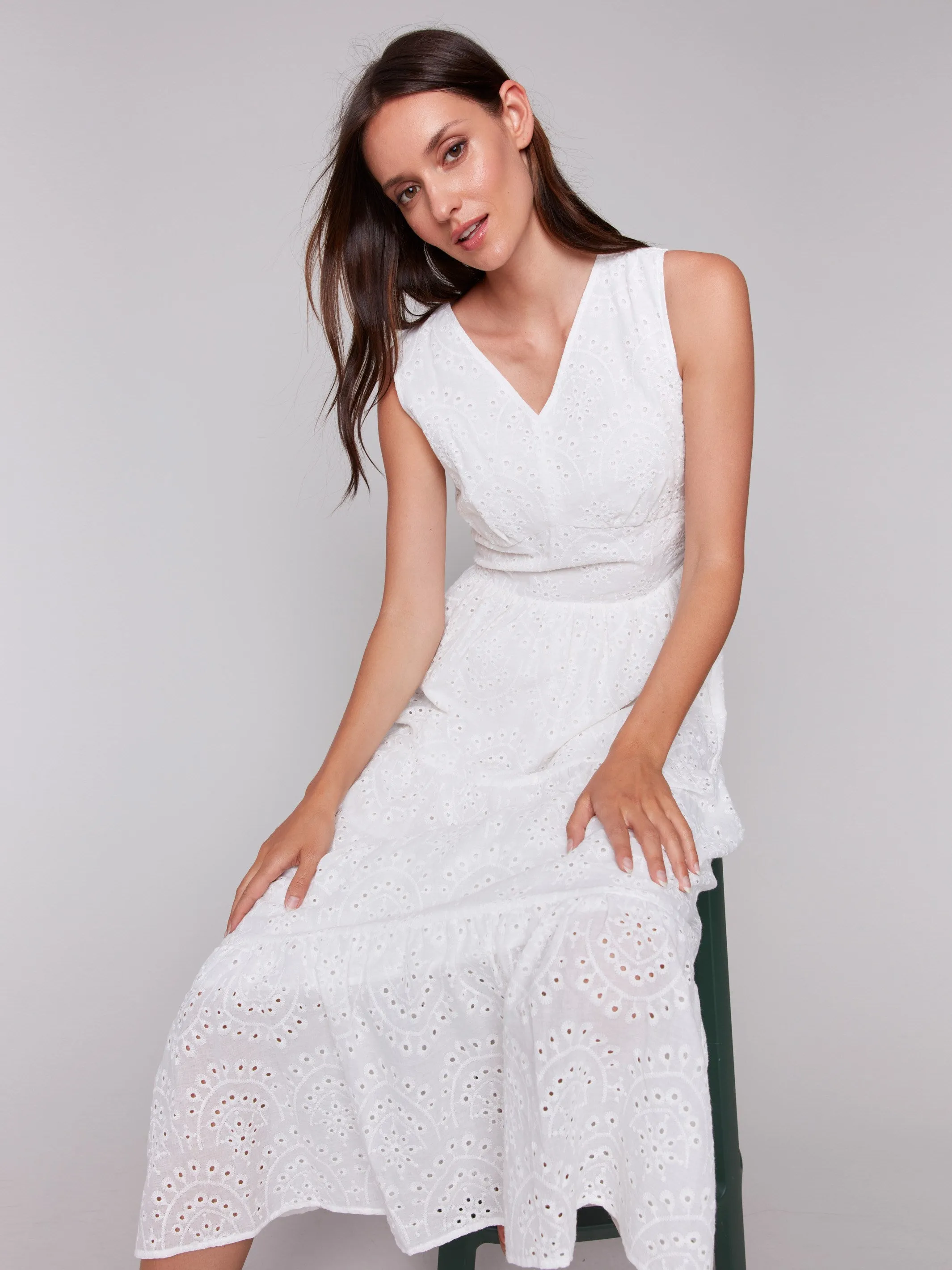Long Sleeveless Cotton Eyelet Dress - White sold by Charlie B product image thumbnail 2