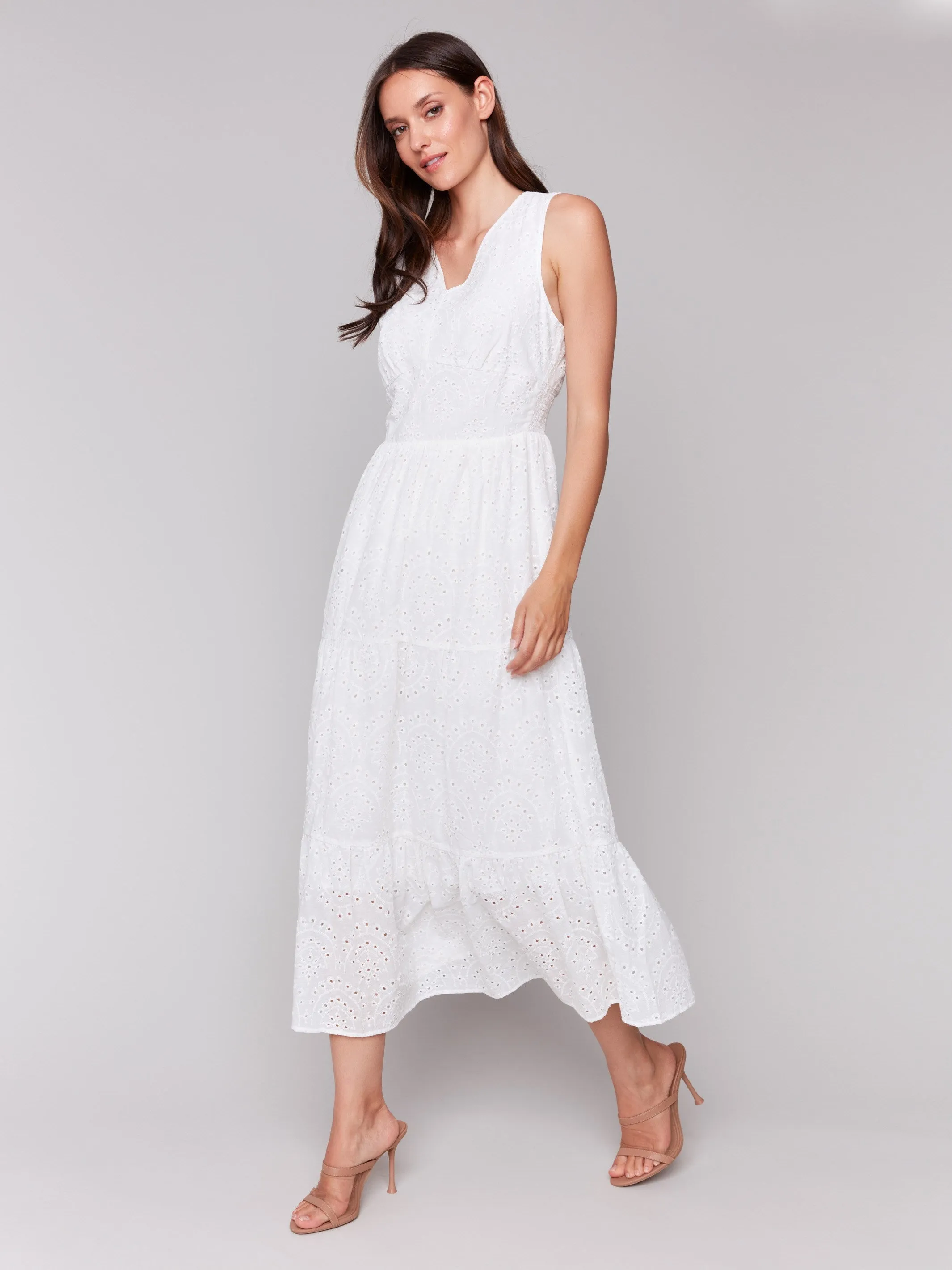 Long Sleeveless Cotton Eyelet Dress - White sold by Charlie B product image thumbnail 3