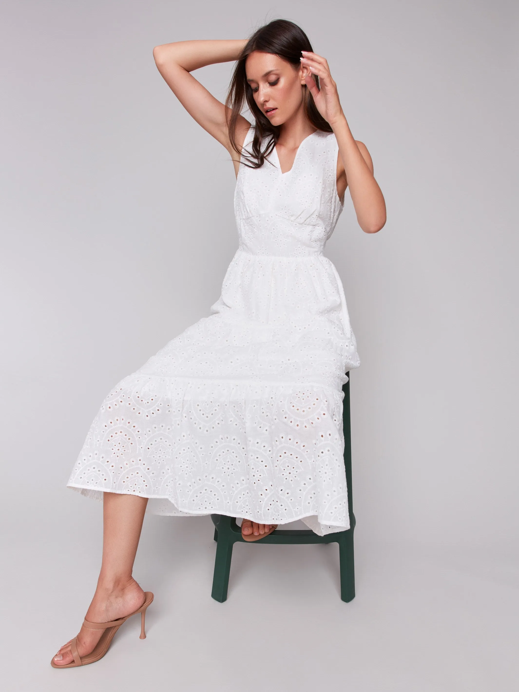Long Sleeveless Cotton Eyelet Dress - White sold by Charlie B product image thumbnail 4