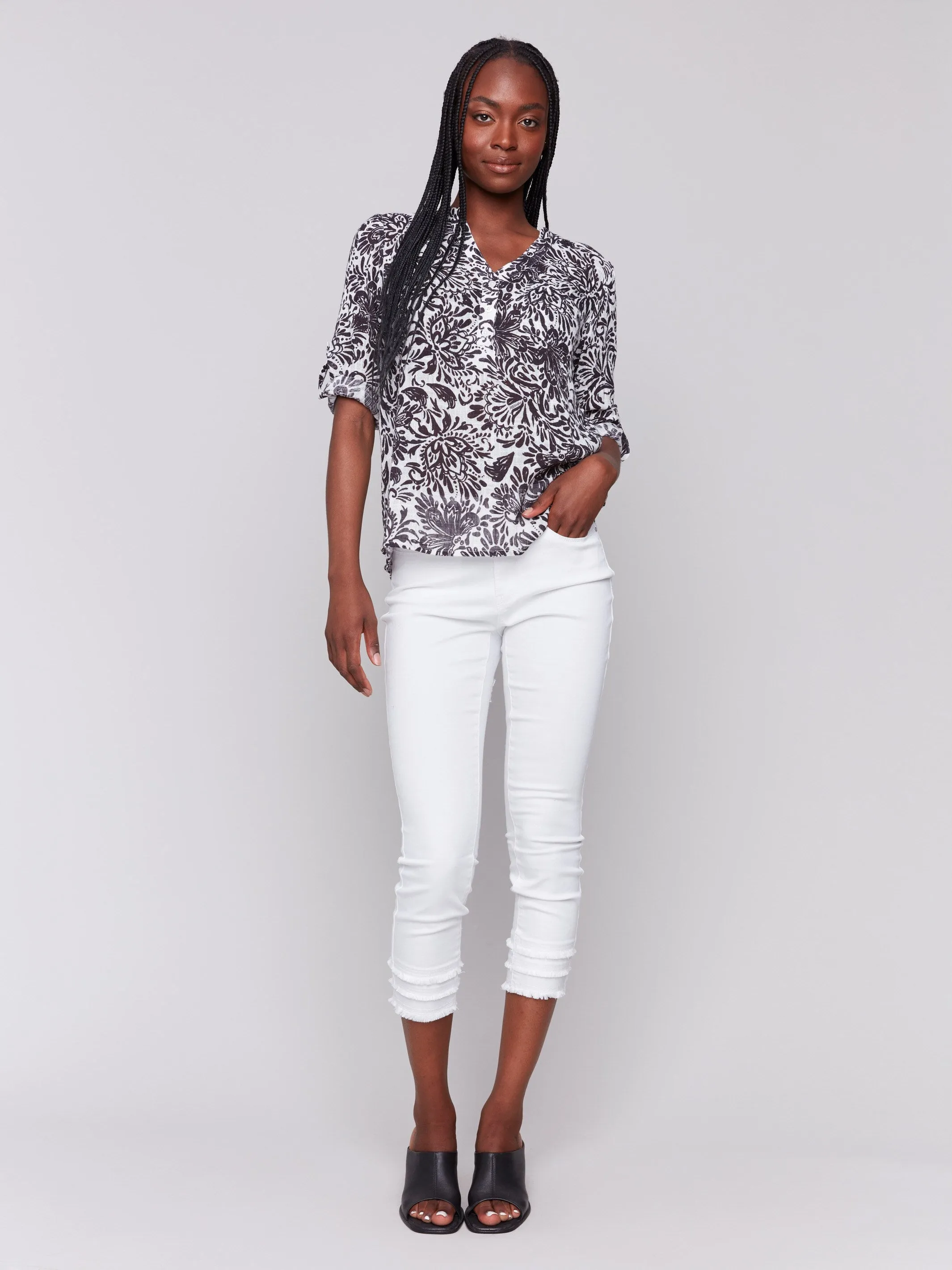 Printed Cotton Gauze Half-Button Blouse - Pepper sold by Charlie B product image thumbnail 2