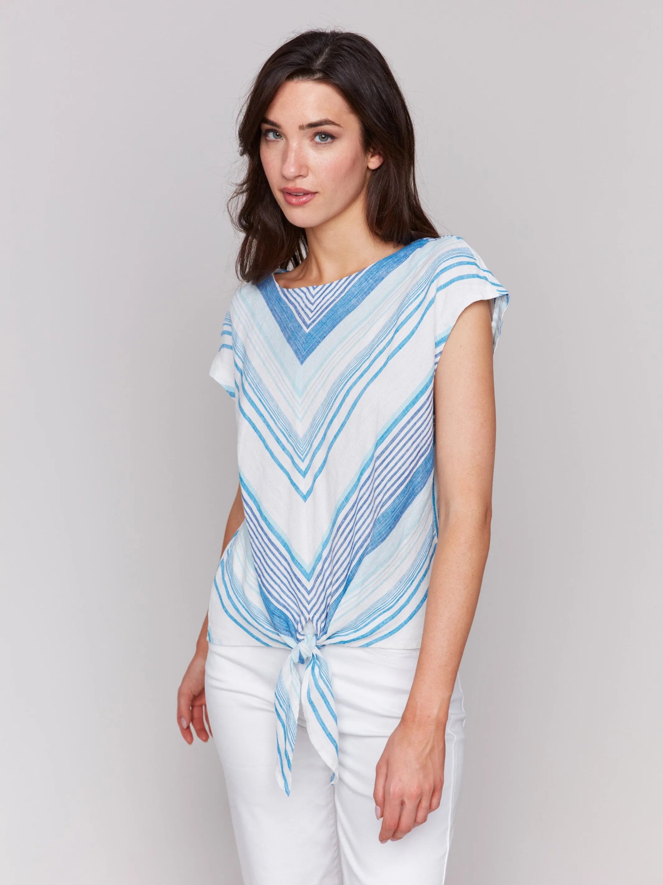 Striped Linen Blend Tie-Front Blouse - Coastal sold by Charlie B