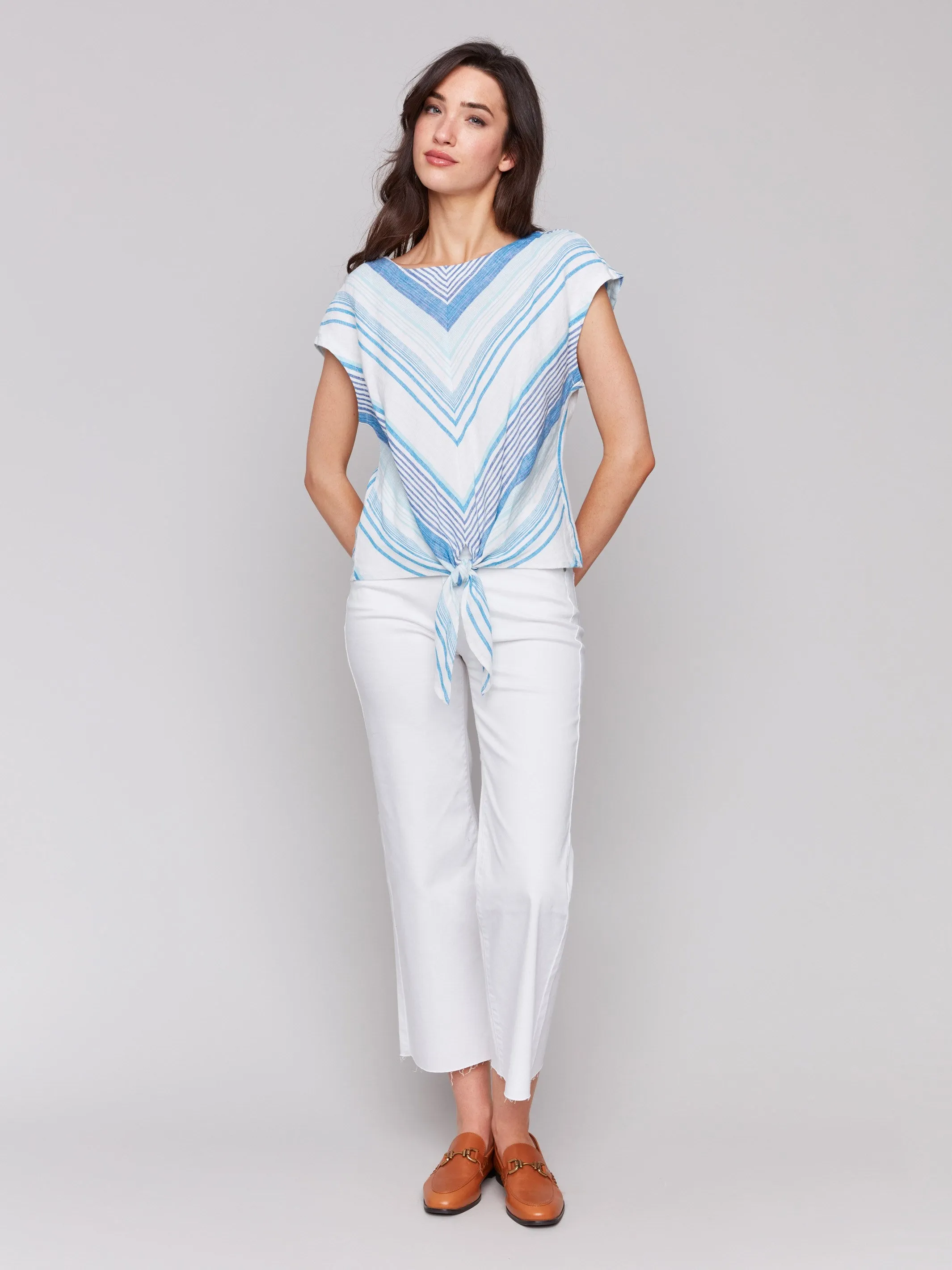 Striped Linen Blend Tie-Front Blouse - Coastal sold by Charlie B product image thumbnail 2