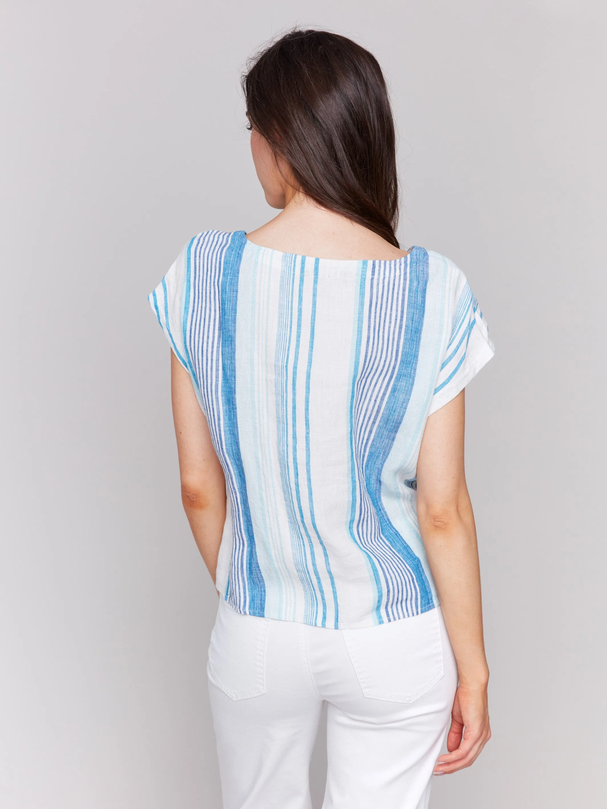 Striped Linen Blend Tie-Front Blouse - Coastal sold by Charlie B product image thumbnail 3