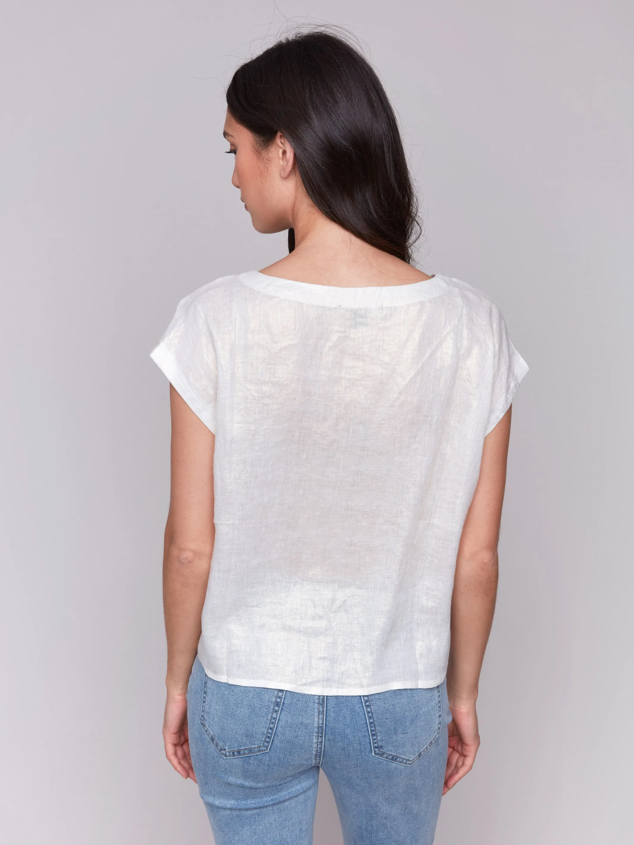 Foiled Linen Blend Tie-Front Blouse - Champagne sold by Charlie B product image thumbnail 3