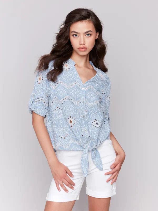 Eyelet Embroidery Cotton Blouse - Bluebell sold by Charlie B