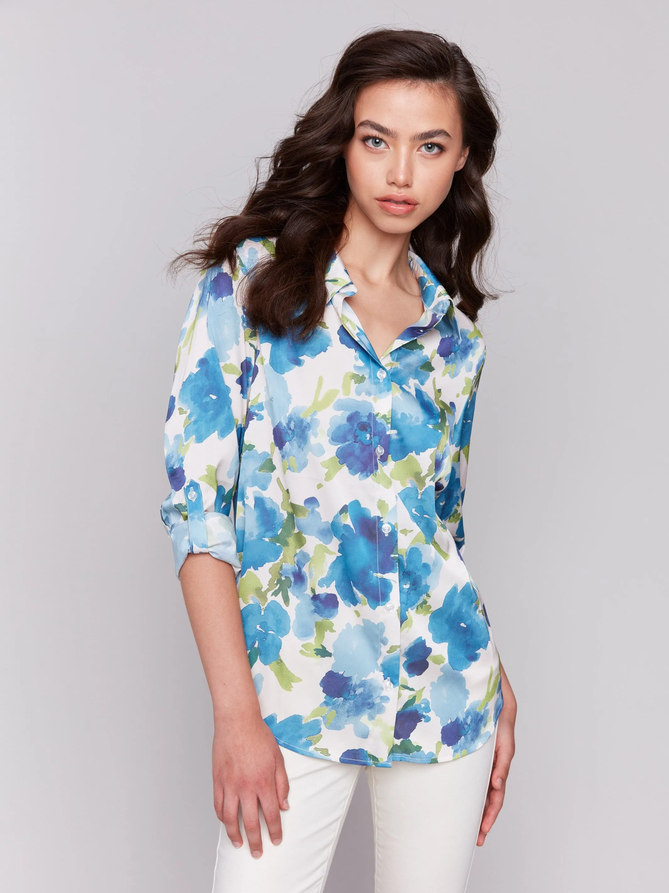 Printed Satin Shirt - Lime sold by Charlie B