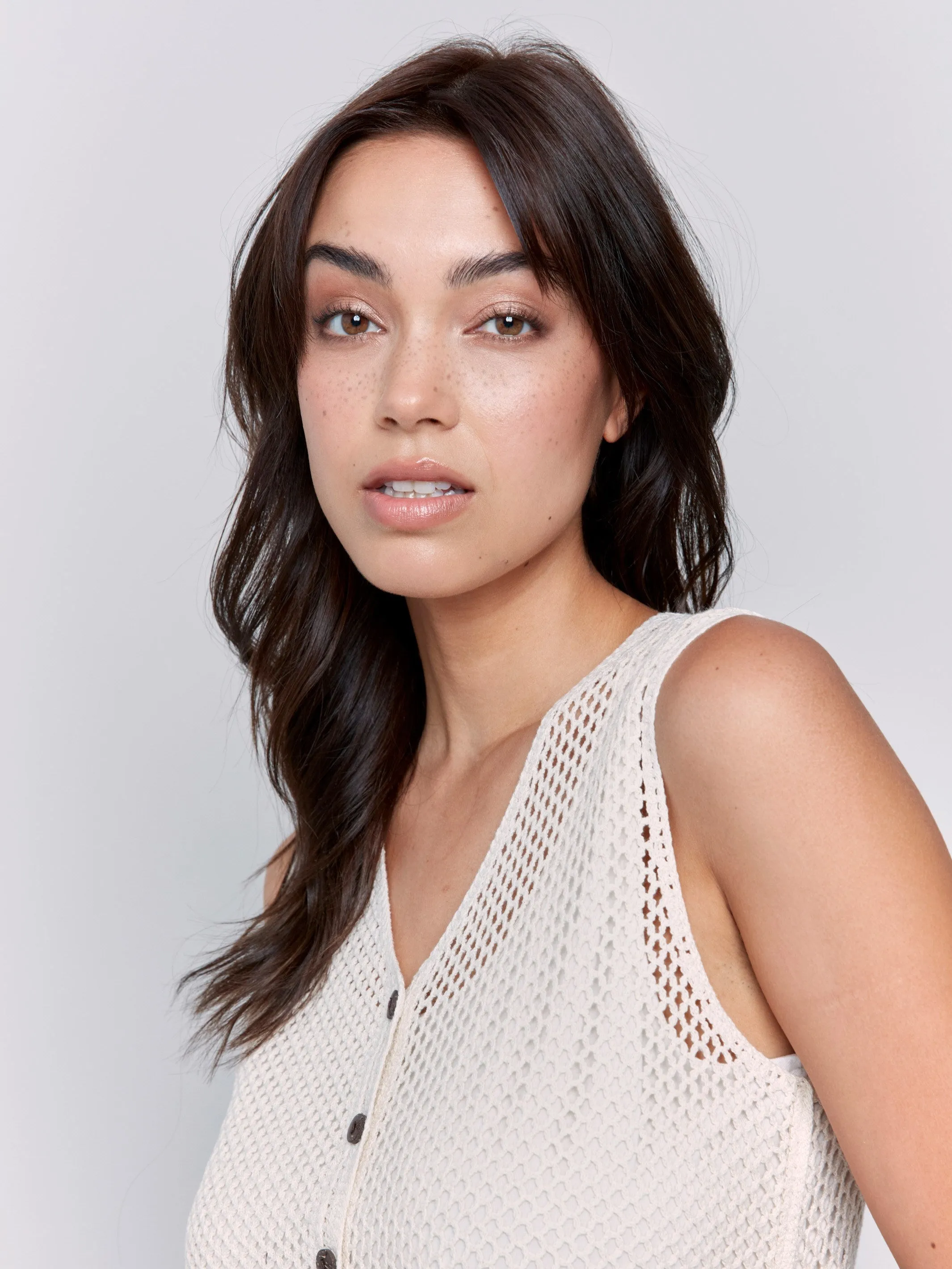 Button Front Crochet Vest - Natural sold by Charlie B product image thumbnail 3