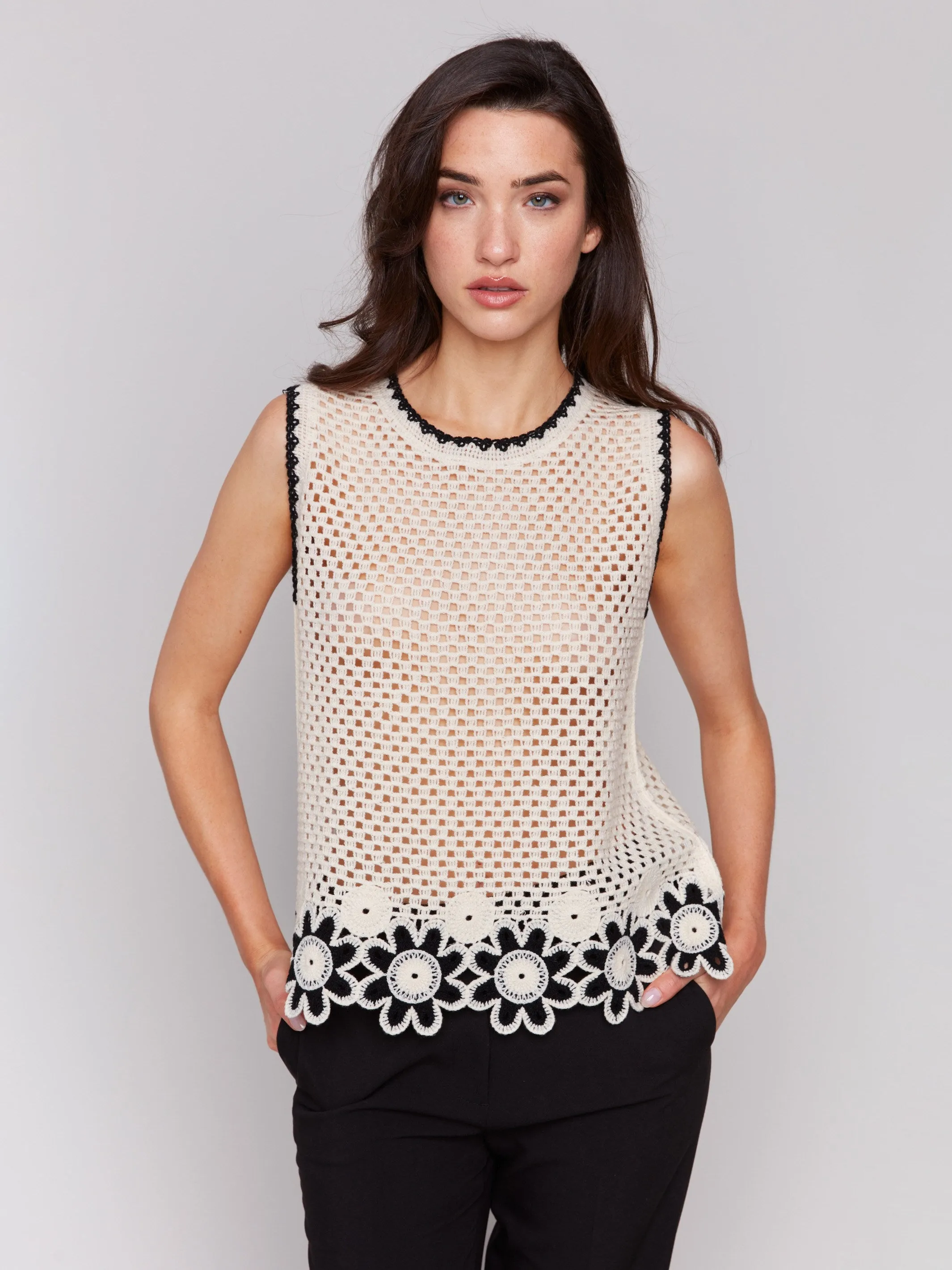 Sleeveless Floral Border Crochet Top - Natural sold by Charlie B product image thumbnail 4