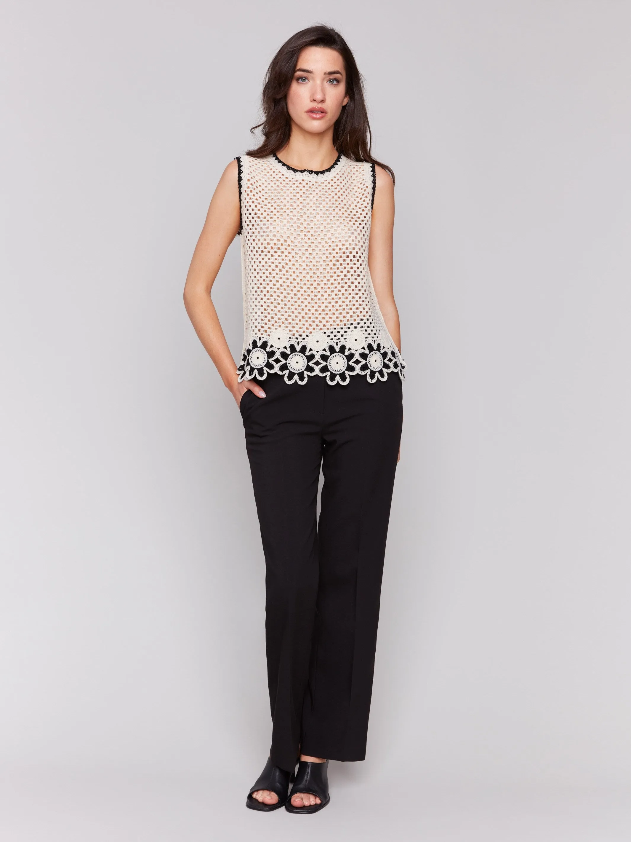 Sleeveless Floral Border Crochet Top - Natural sold by Charlie B product image thumbnail 2