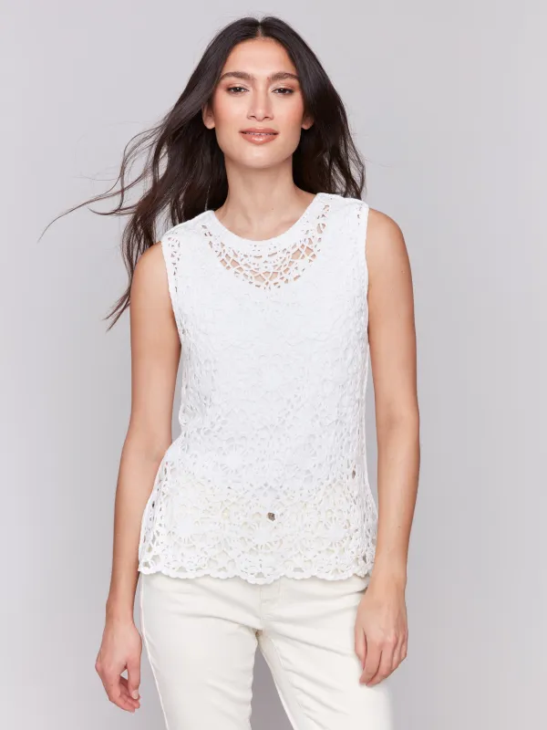 Sleeveless Floral Crochet Top - White sold by Charlie B