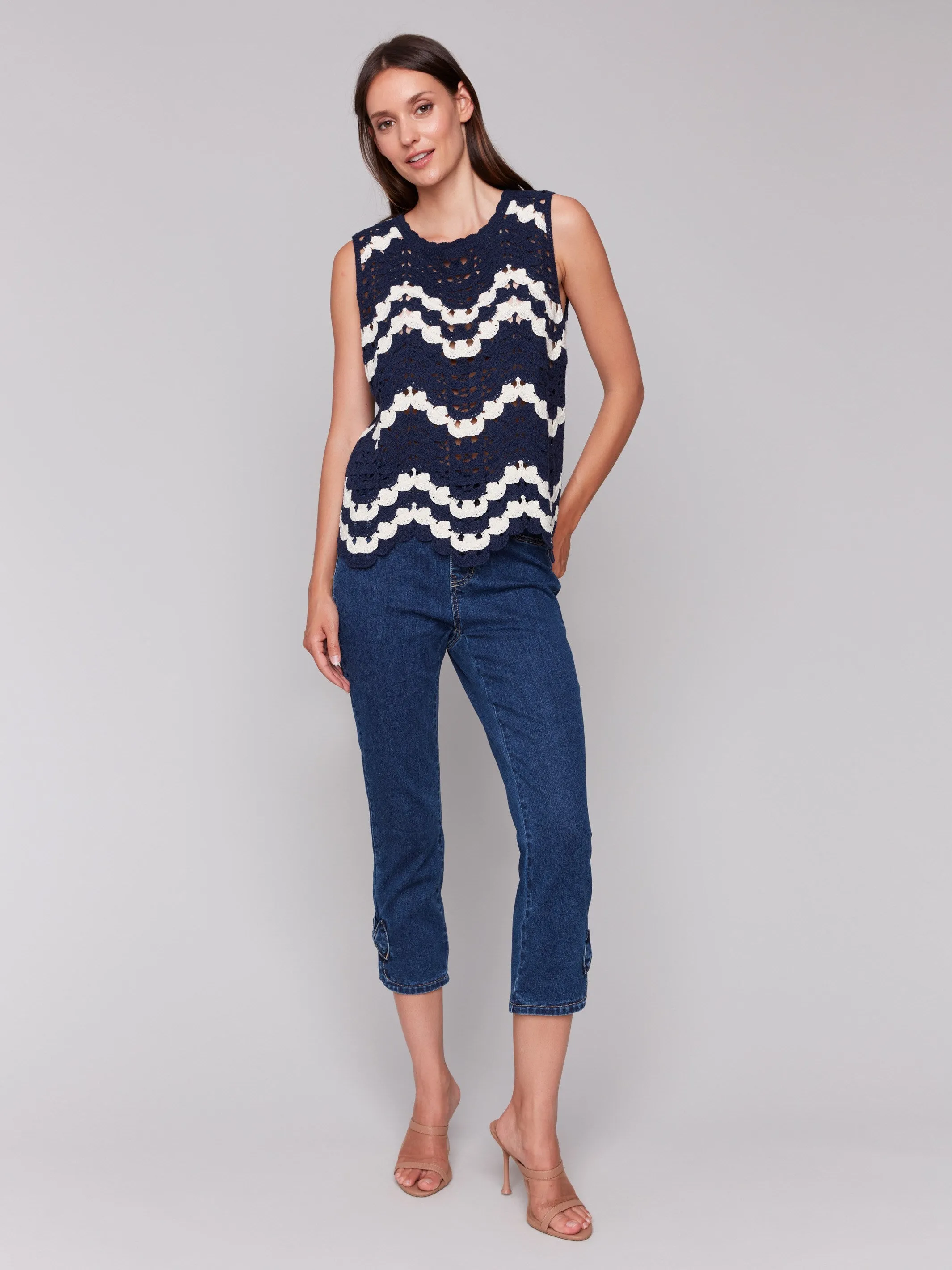 Sleeveless Crochet Crew Neck Top - Navy sold by Charlie B product image thumbnail 4