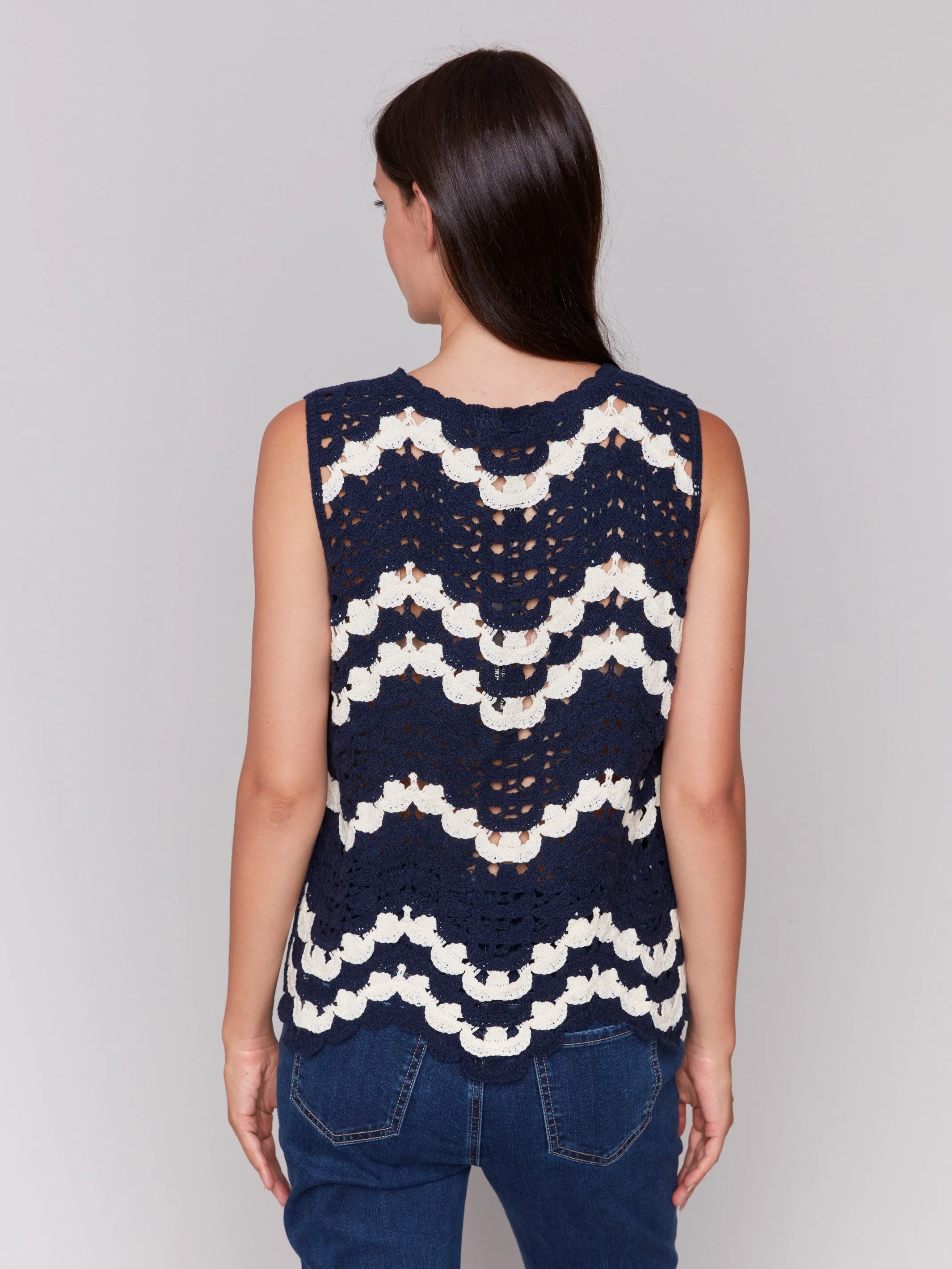 Sleeveless Crochet Crew Neck Top - Navy sold by Charlie B product image thumbnail 3