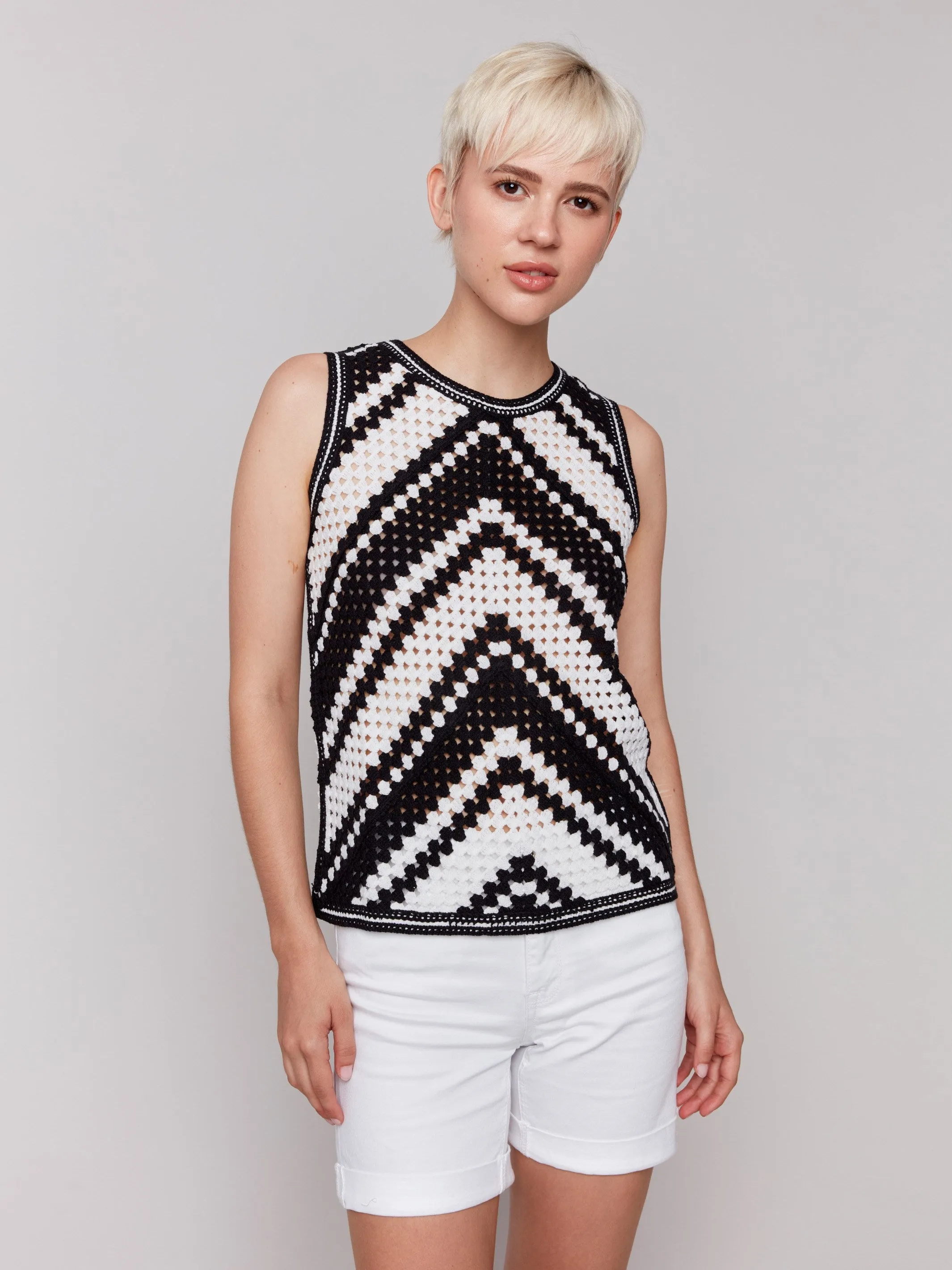 Sleeveless Crochet Crew Neck Top - Pepper sold by Charlie B
