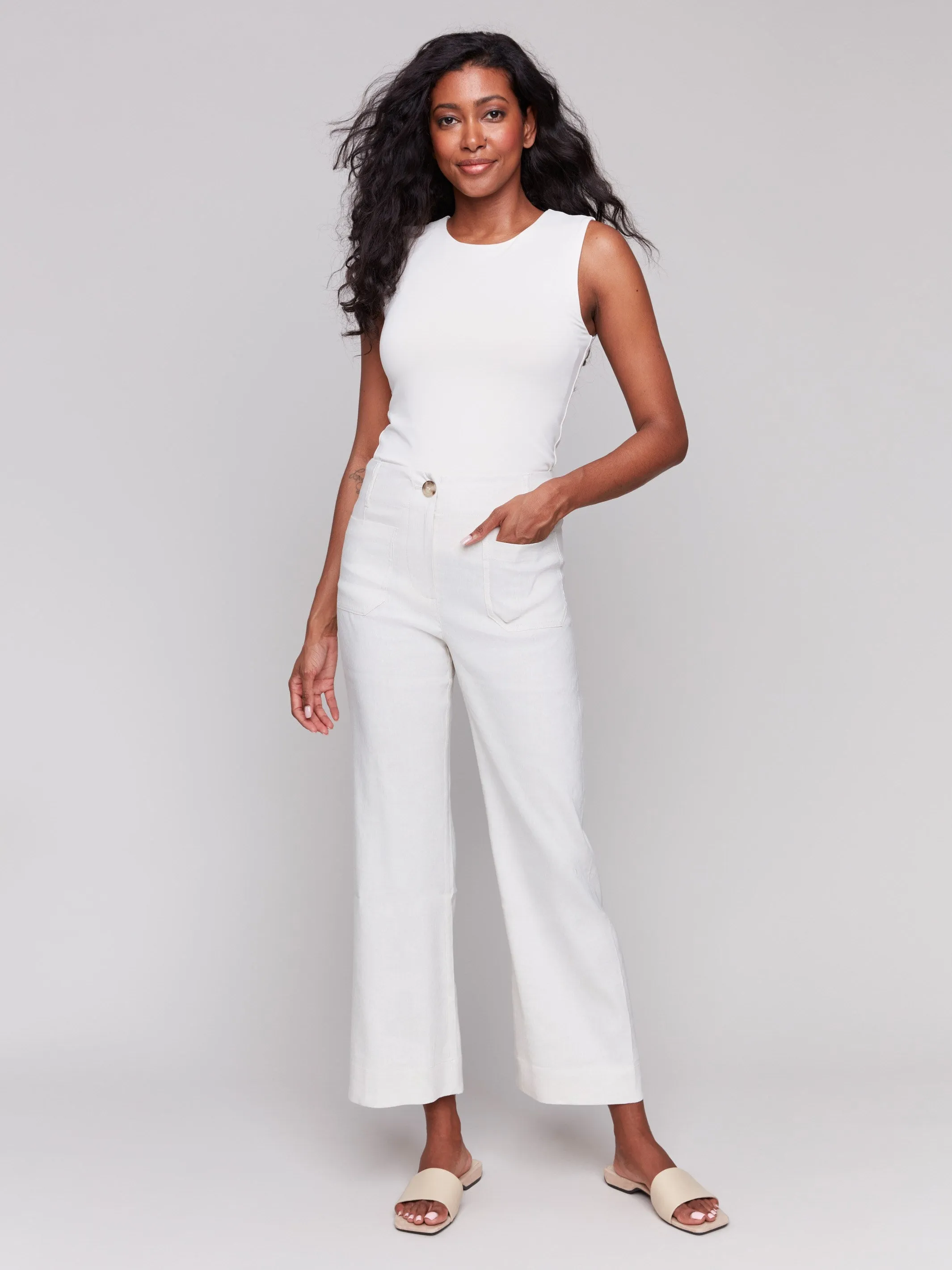 Cropped Linen Blend Pants - Natural sold by Charlie B