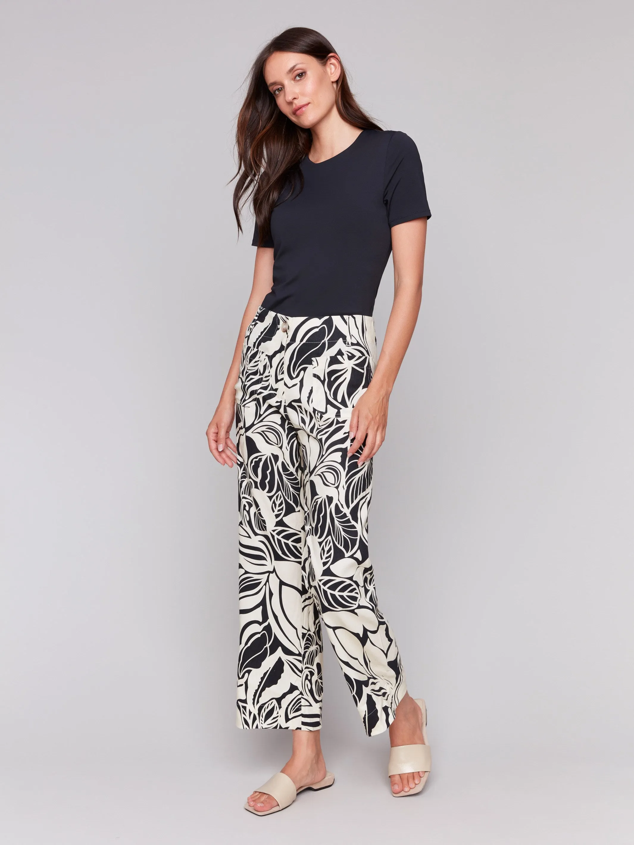 Printed Linen Blend Cropped Pants - Botanical sold by Charlie B product image thumbnail 4