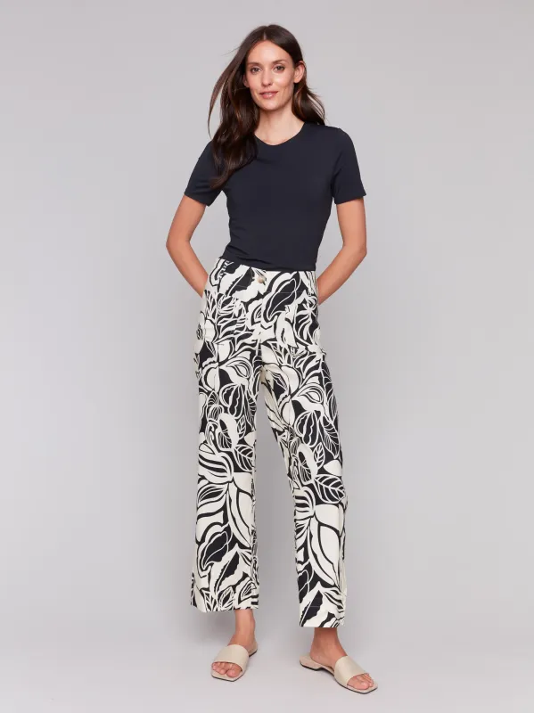 Printed Linen Blend Cropped Pants - Botanical sold by Charlie B