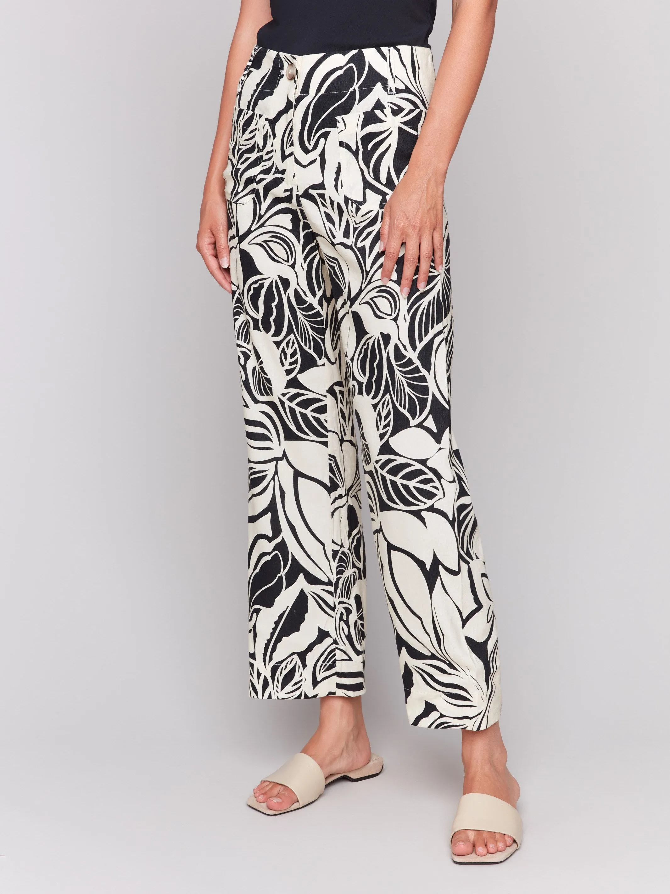Printed Linen Blend Cropped Pants - Botanical sold by Charlie B product image thumbnail 2