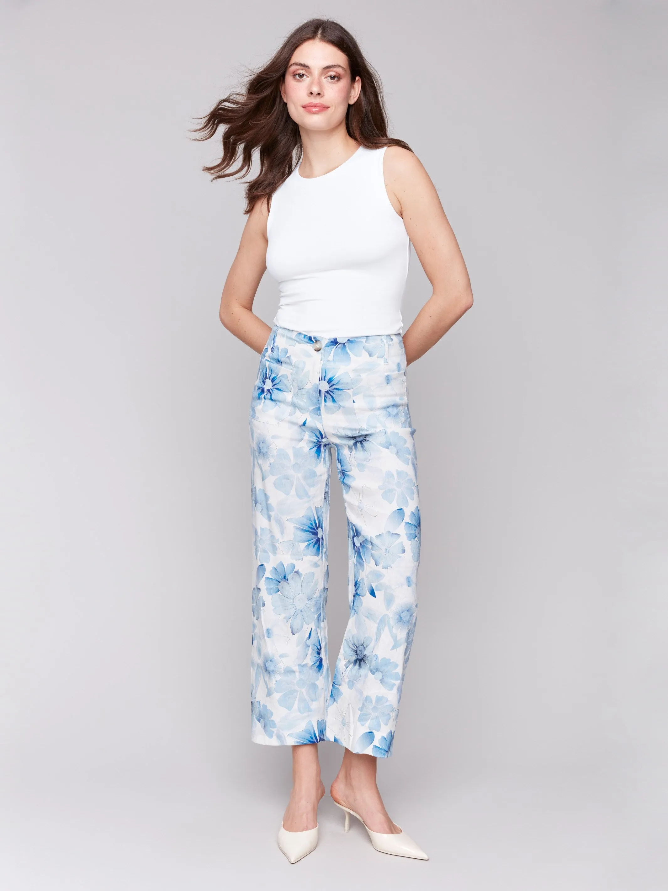 Printed Cropped Linen Blend Pants - Celestial sold by Charlie B