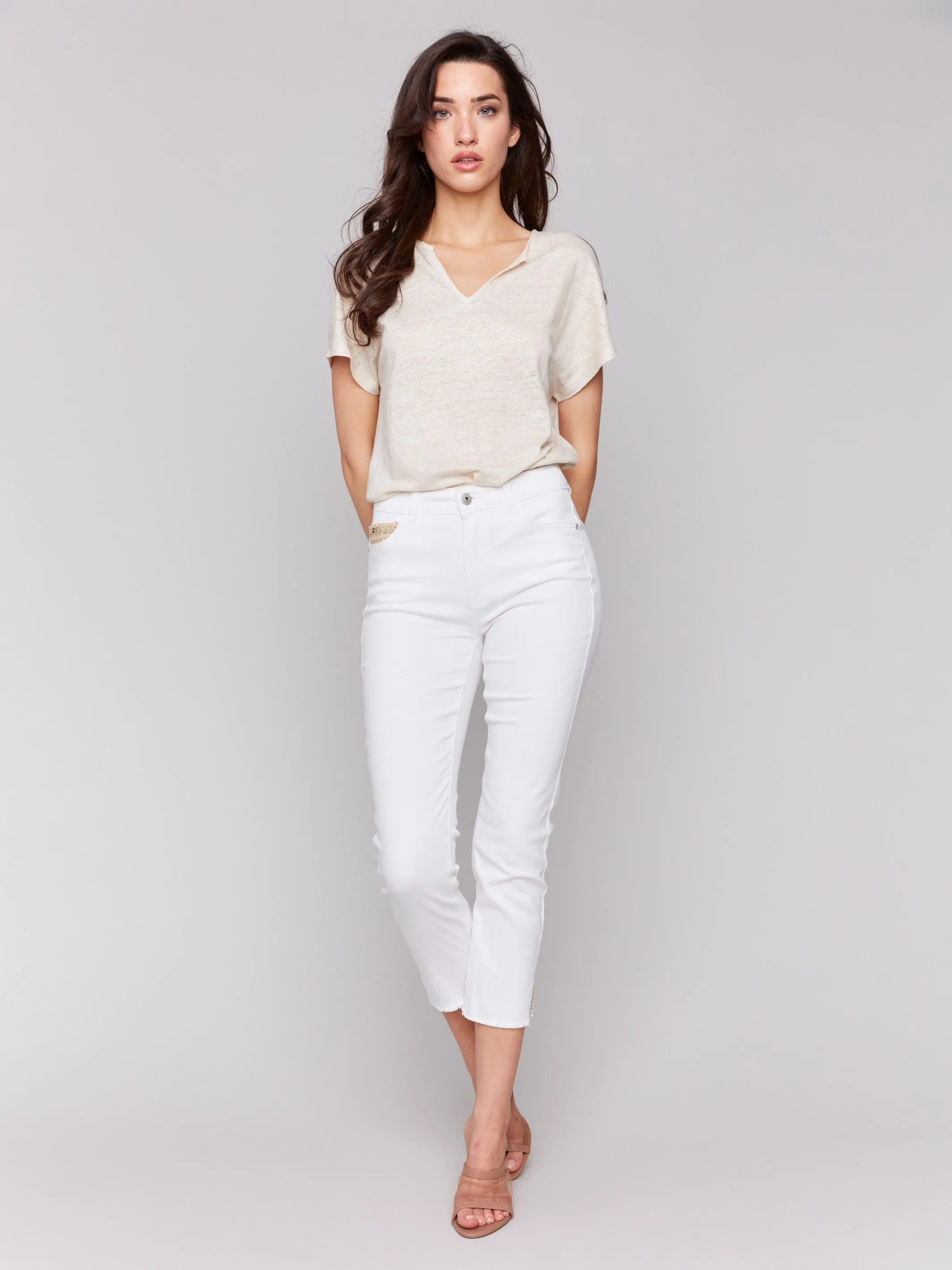 Cropped Twill Jeans with Sequin Coin Pocket Detail - White sold by Charlie B product image thumbnail 4