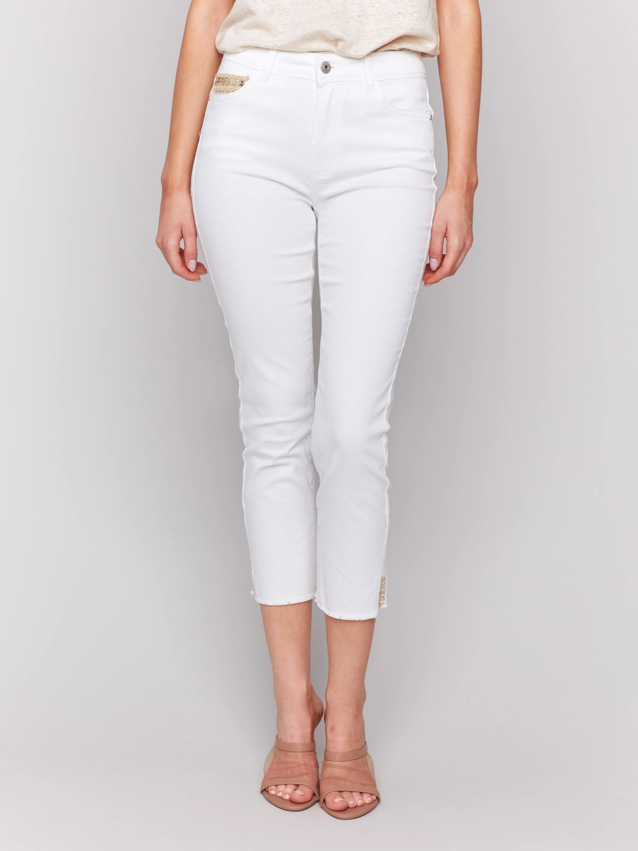 Cropped Twill Jeans with Sequin Coin Pocket Detail - White sold by Charlie B product image thumbnail 2