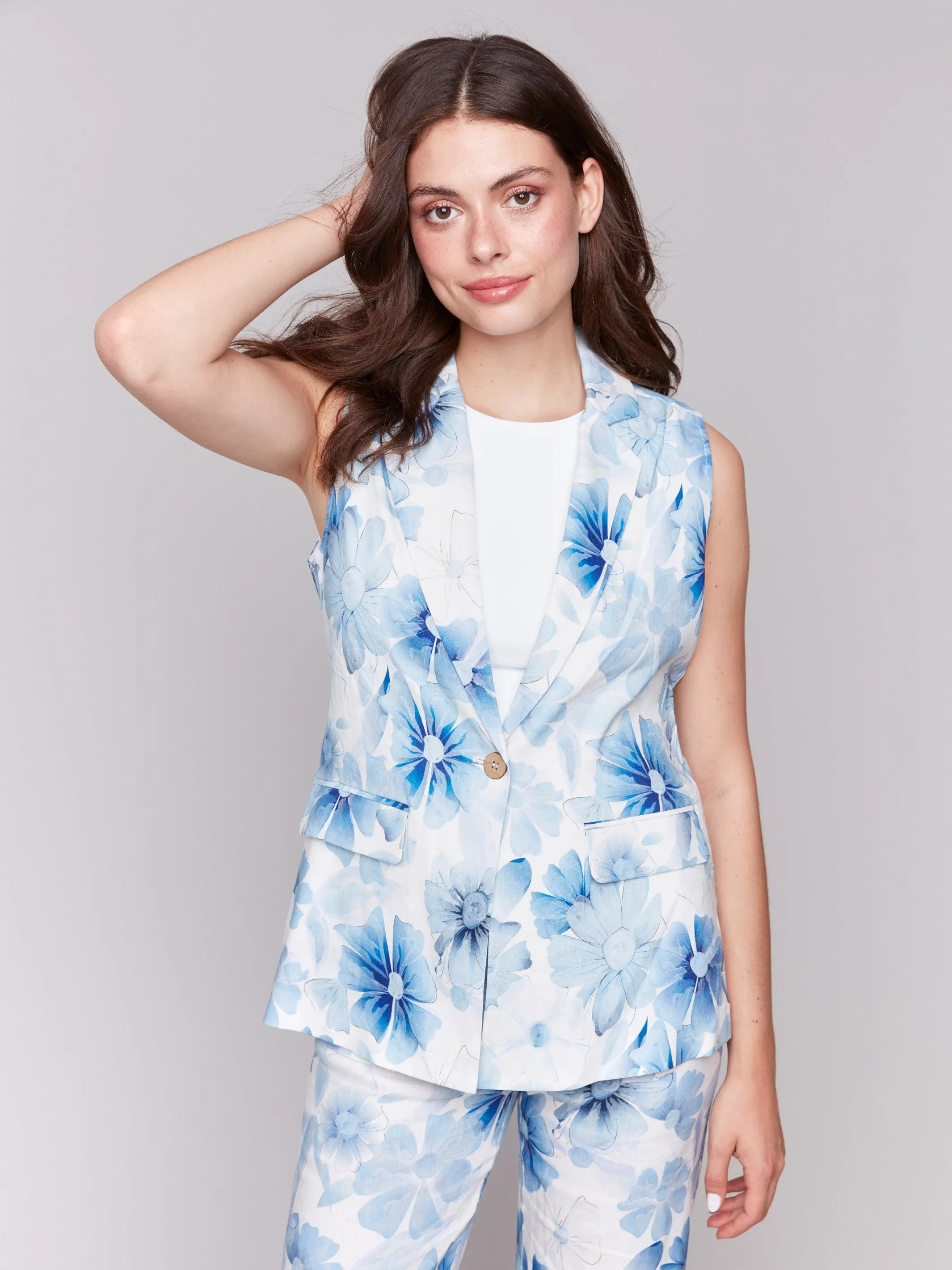 Printed Linen Blend Vest - Celestial sold by Charlie B product image thumbnail 3