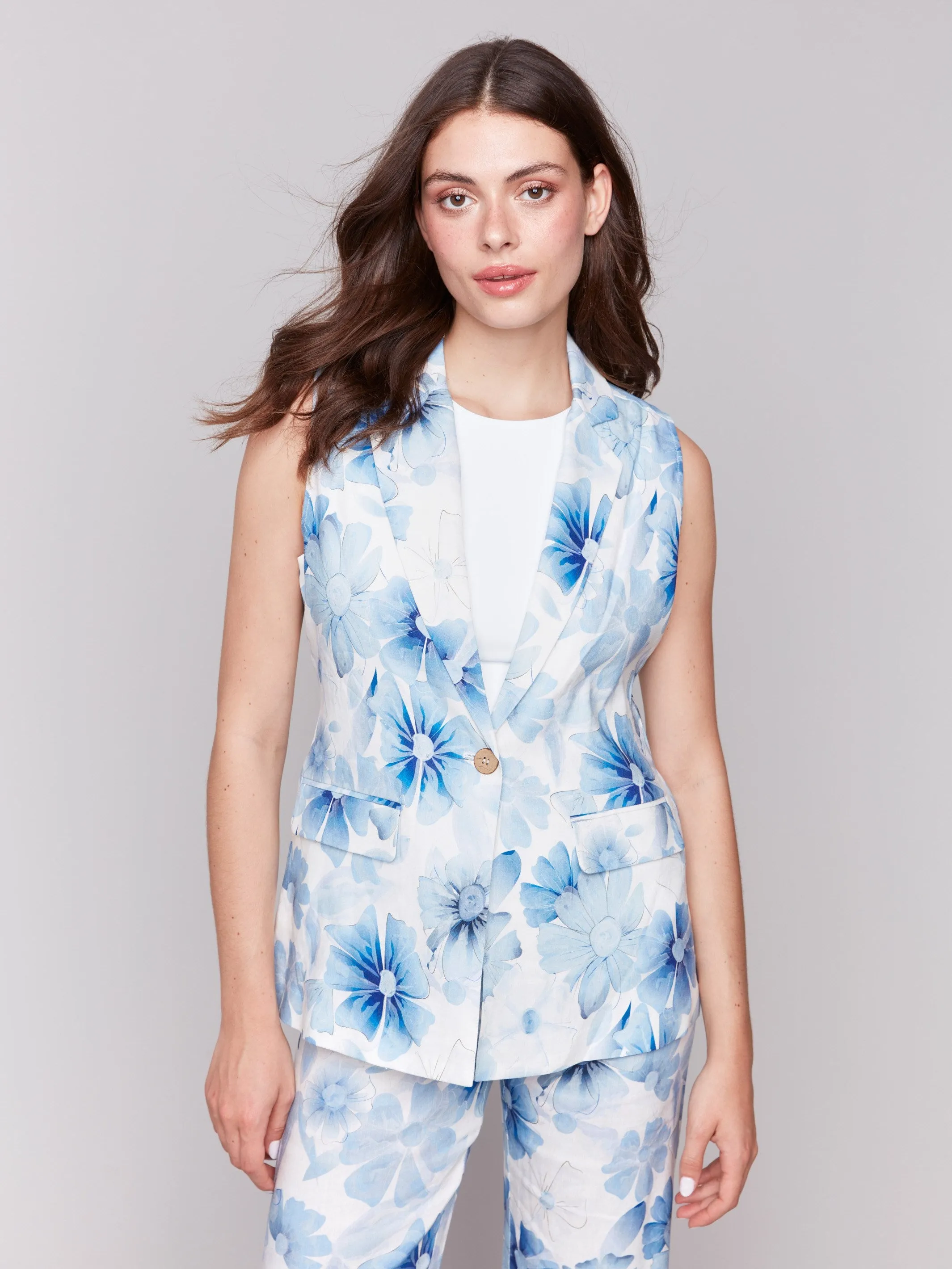 Printed Linen Blend Vest - Celestial sold by Charlie B