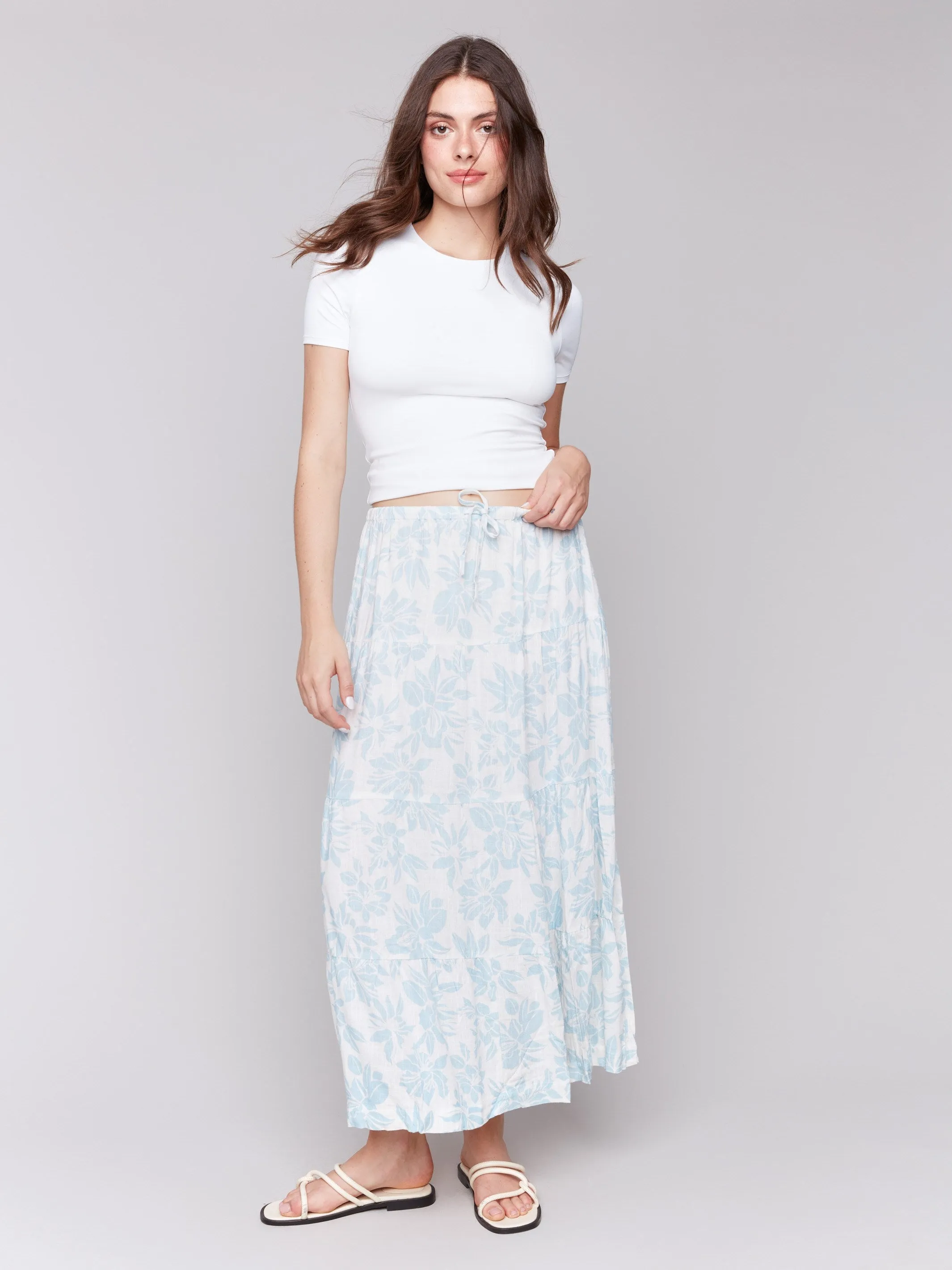 Linen Blend Printed Tiered Skirt - Bloom sold by Charlie B product image thumbnail 4