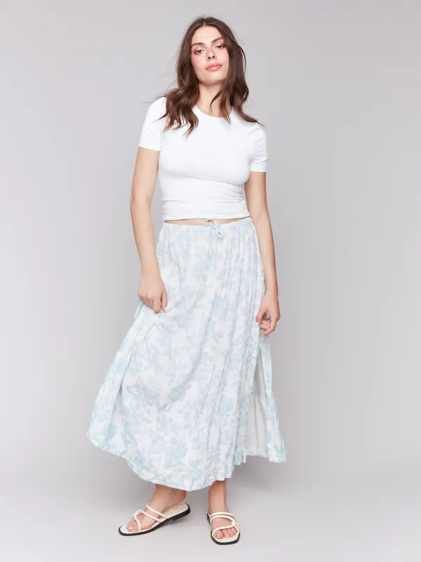 Linen Blend Printed Tiered Skirt - Bloom sold by Charlie B